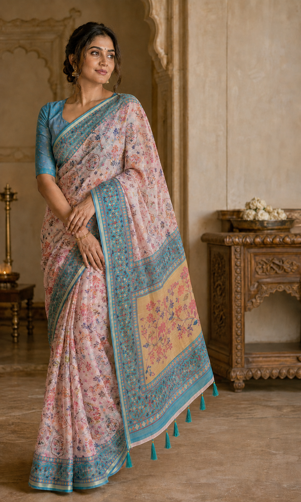 Blush Linen Organza saree