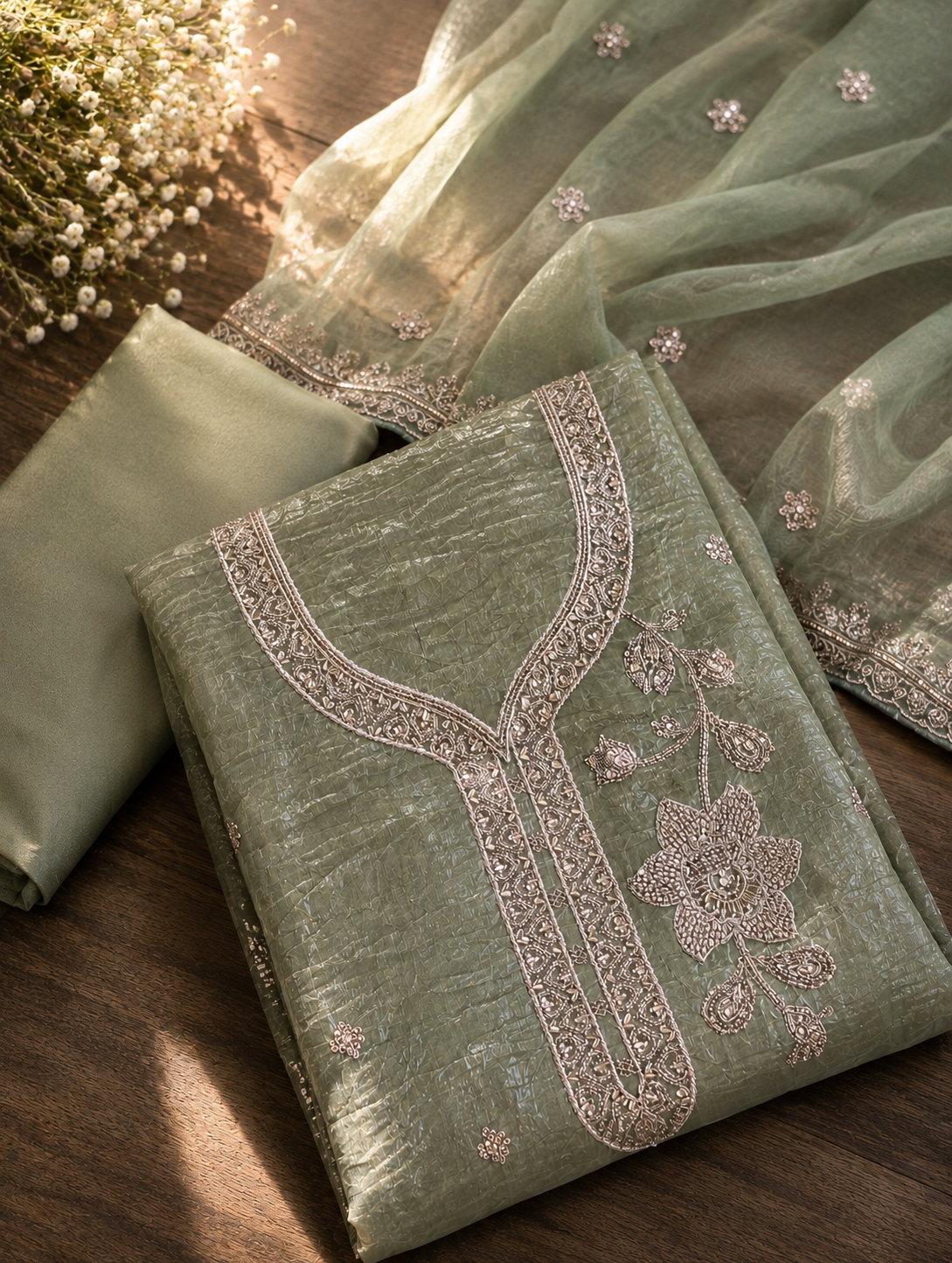 Meher crush tissue unstitched suit