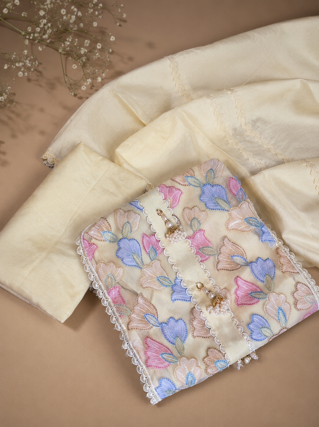 Muslin unstitched suit set