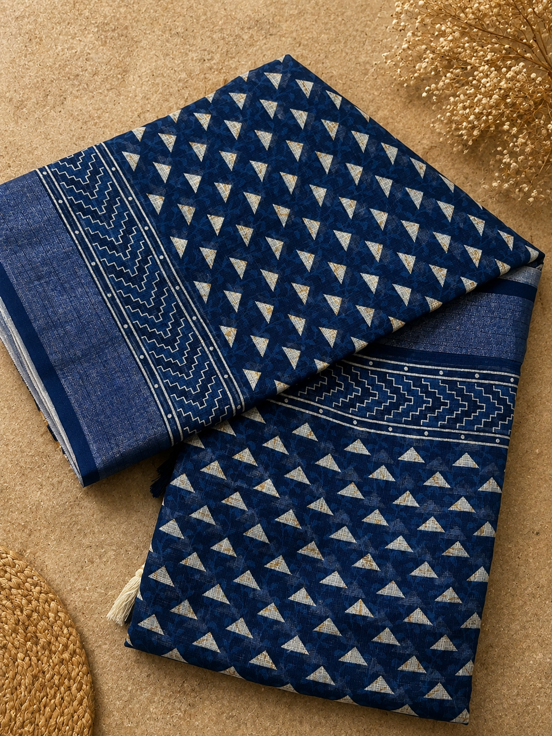 Trikonika linen cotton saree
