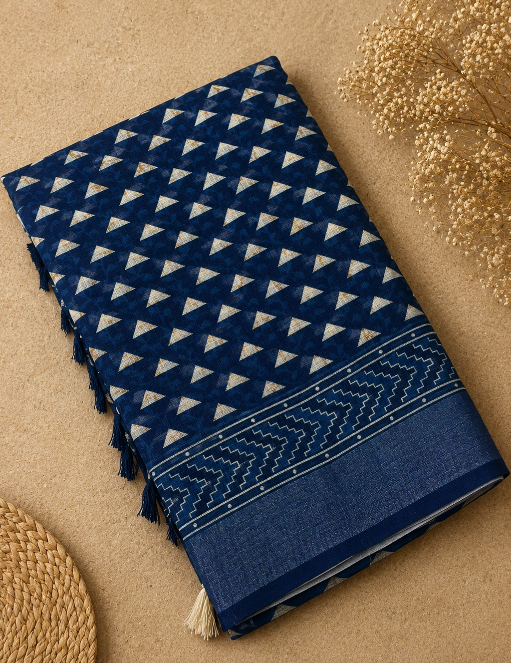 Trikonika linen cotton saree