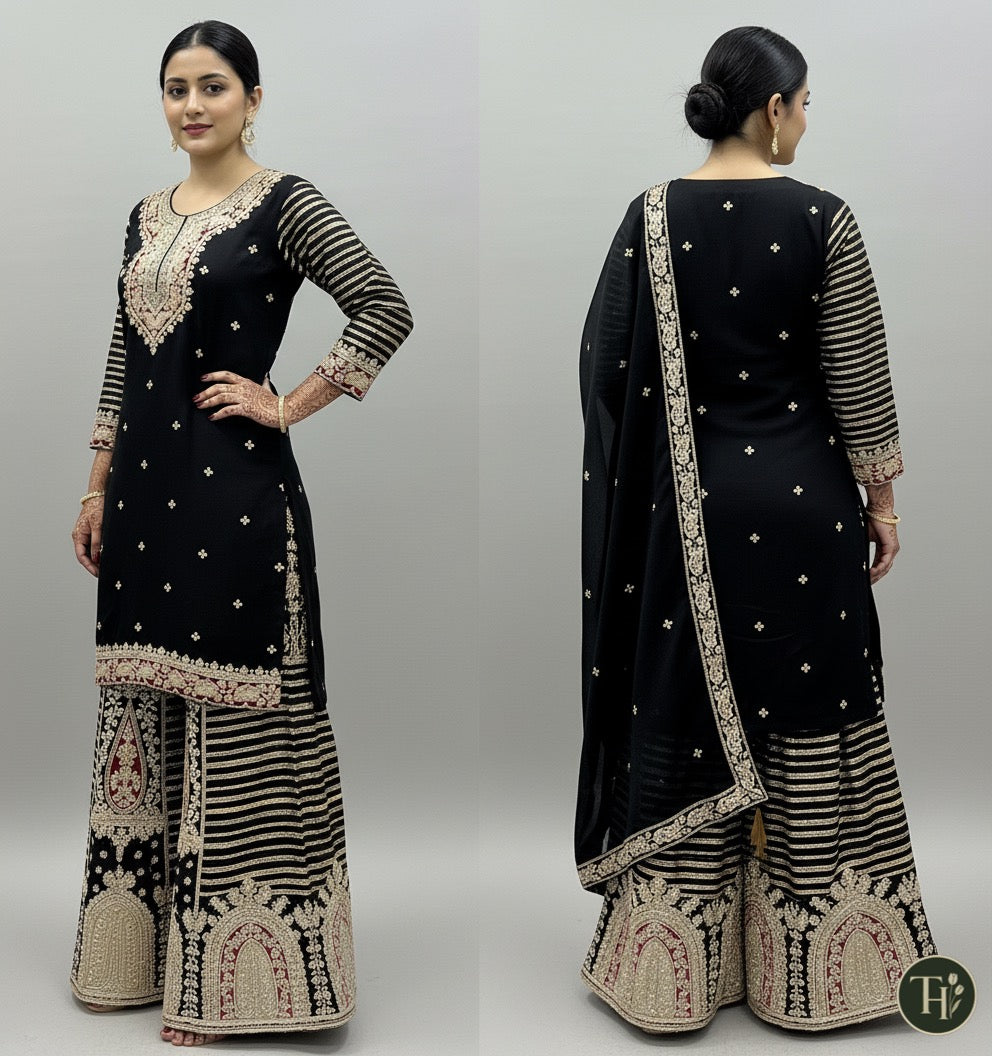 Black Sharara with heavy work