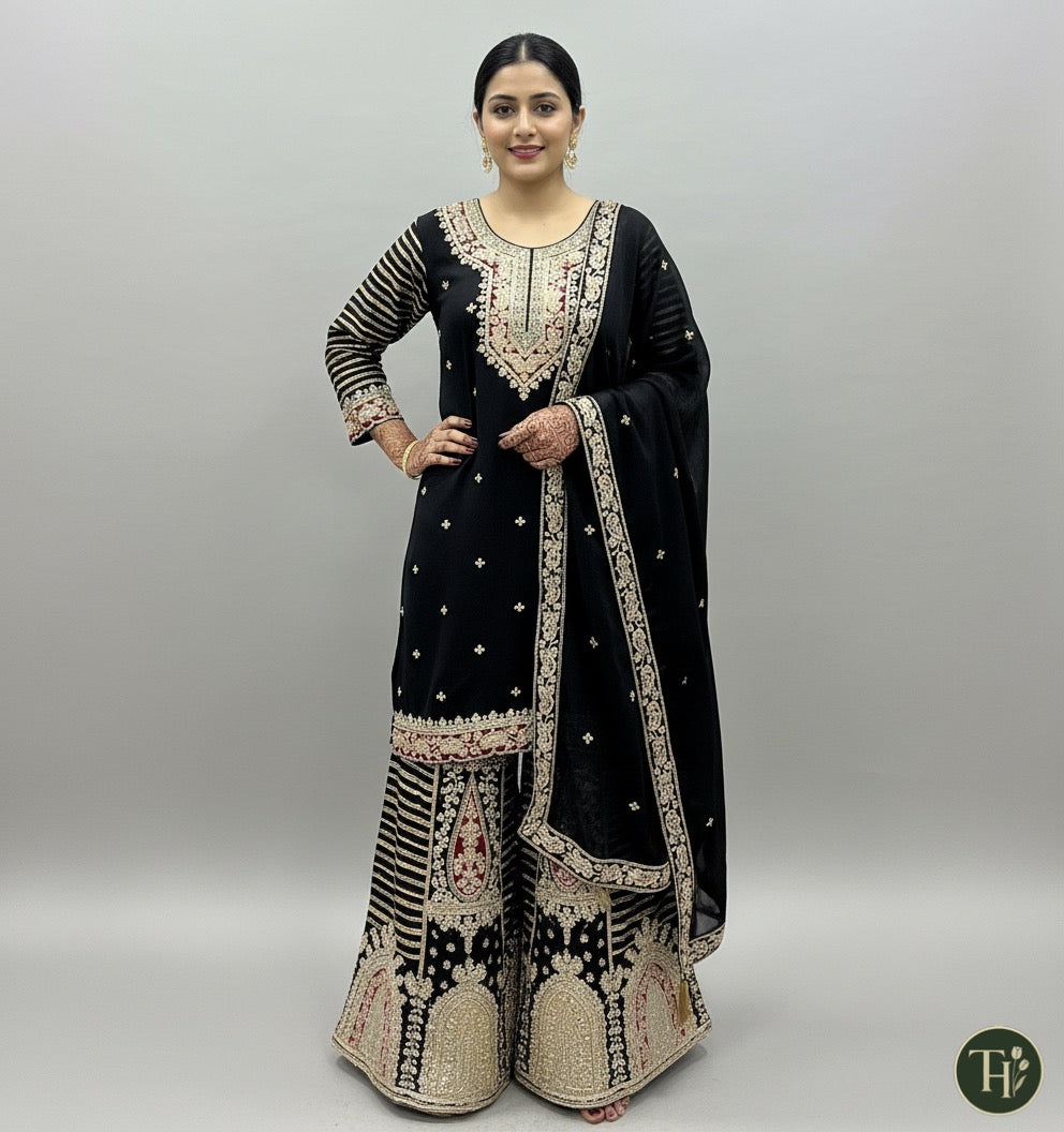 Black Sharara with heavy work