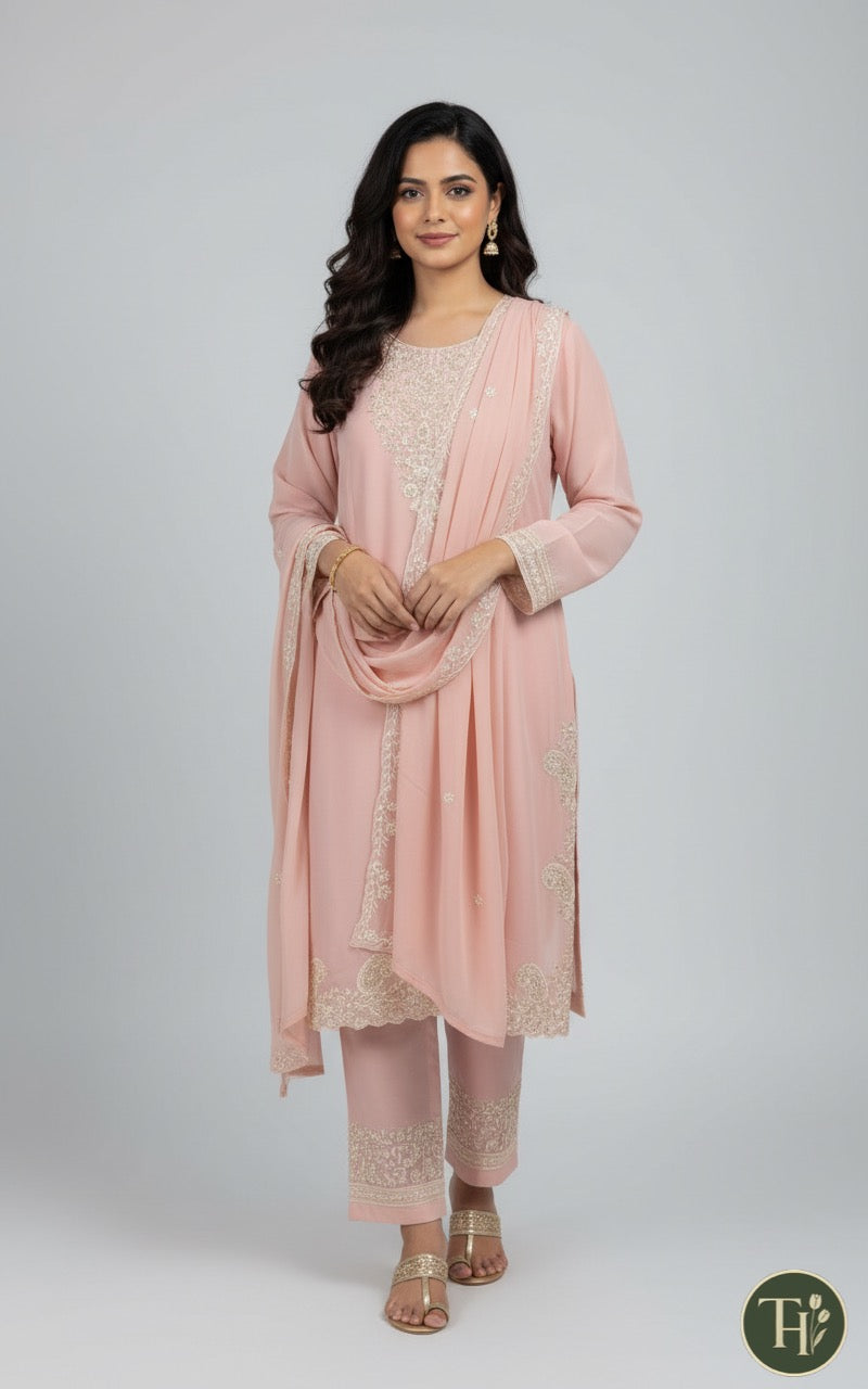 Peach Pink diamond suit set