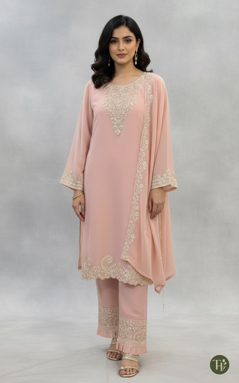 Peach Pink diamond suit set