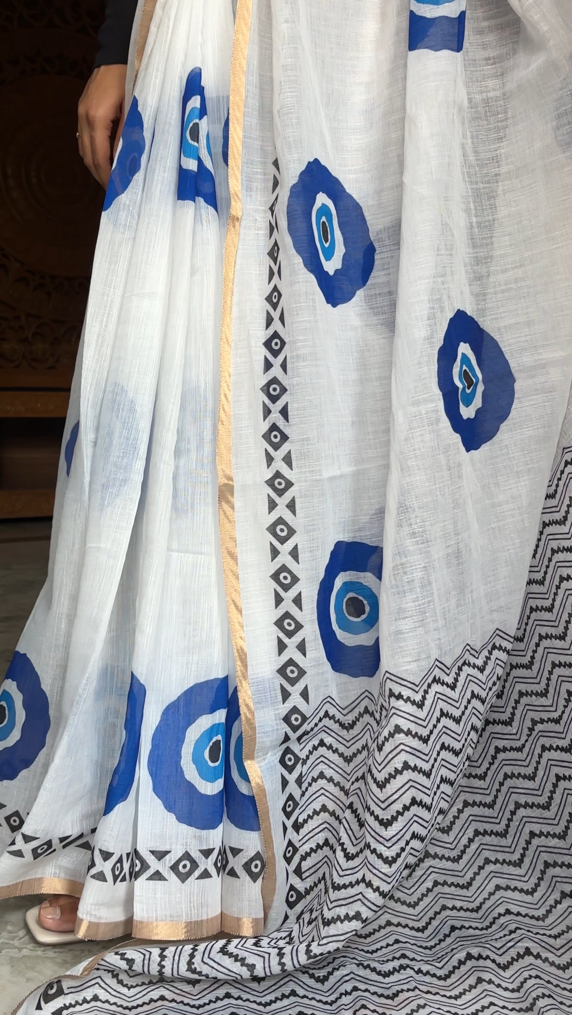 Evil eye linen cotton saree
