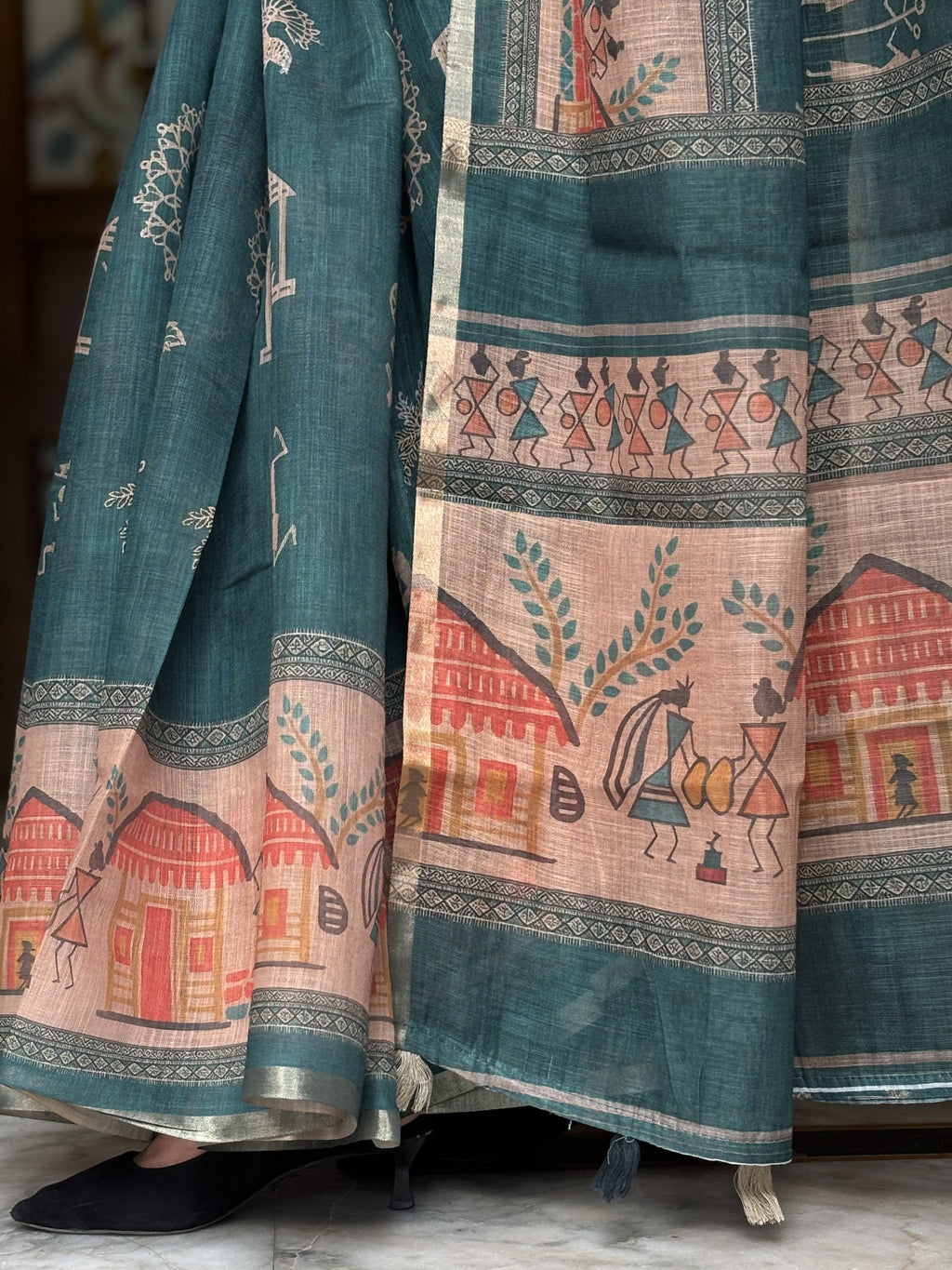 Folk linen cotton saree