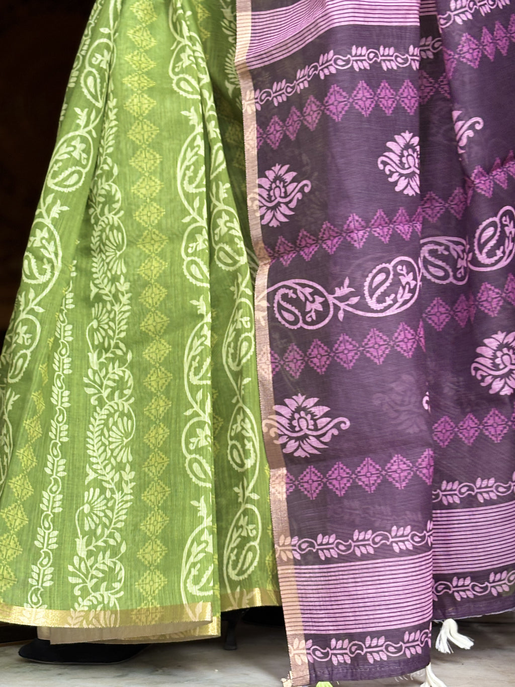 parrot linen cotton saree