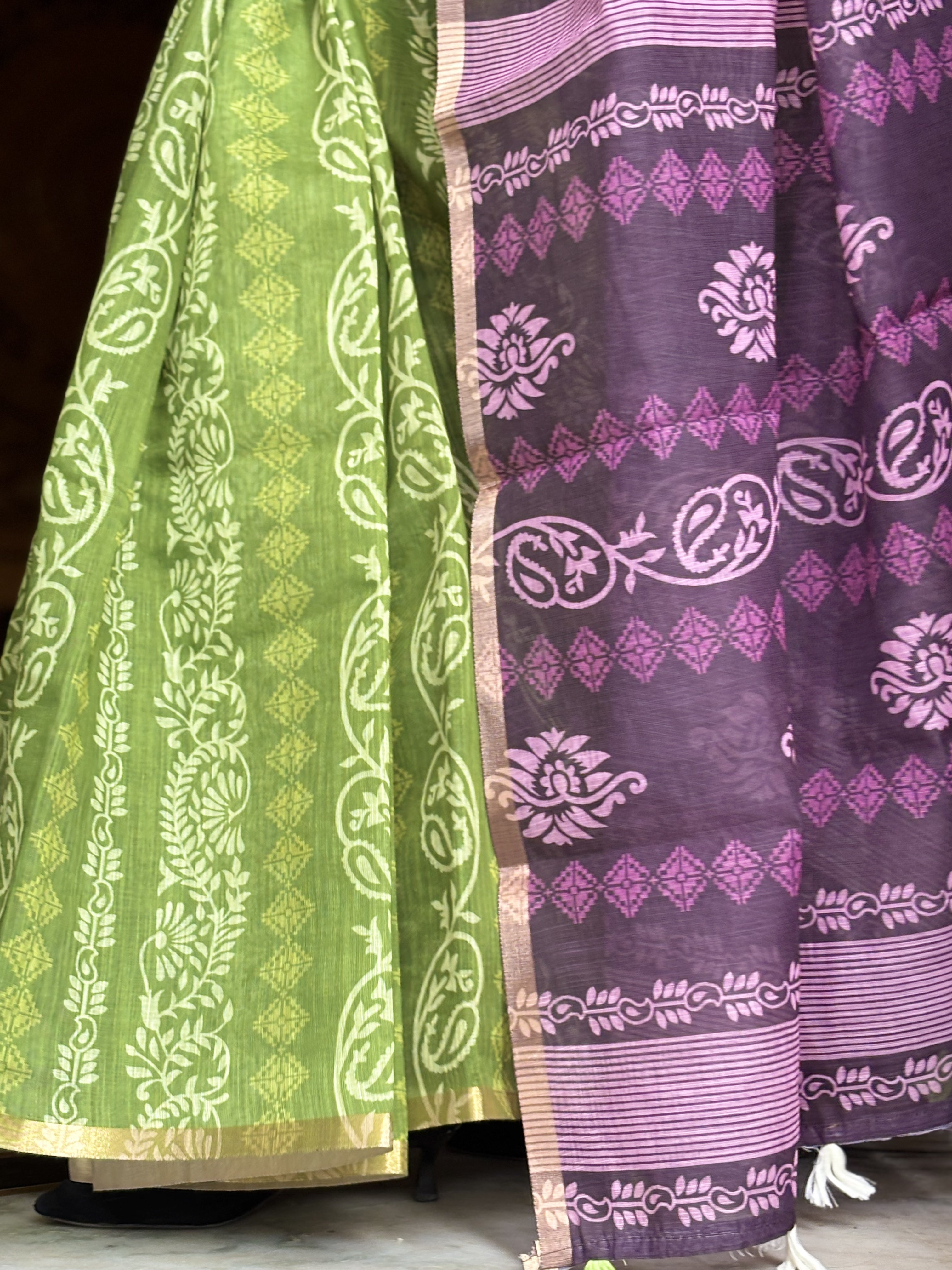 parrot linen cotton saree
