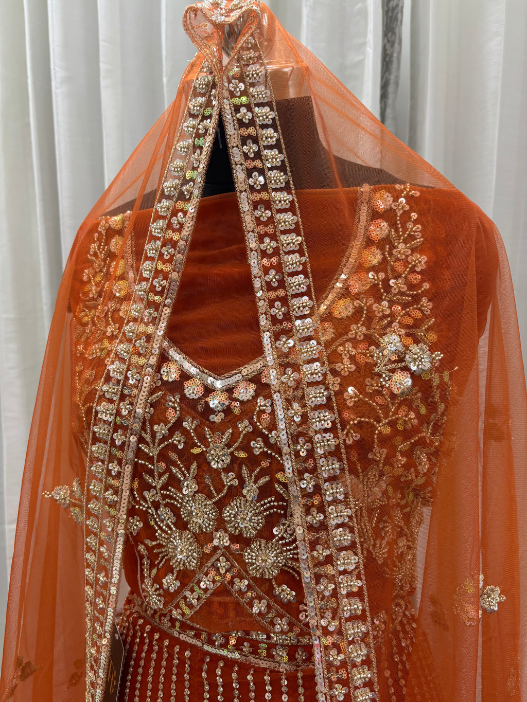 RUST BEADS WORK LEHENGA