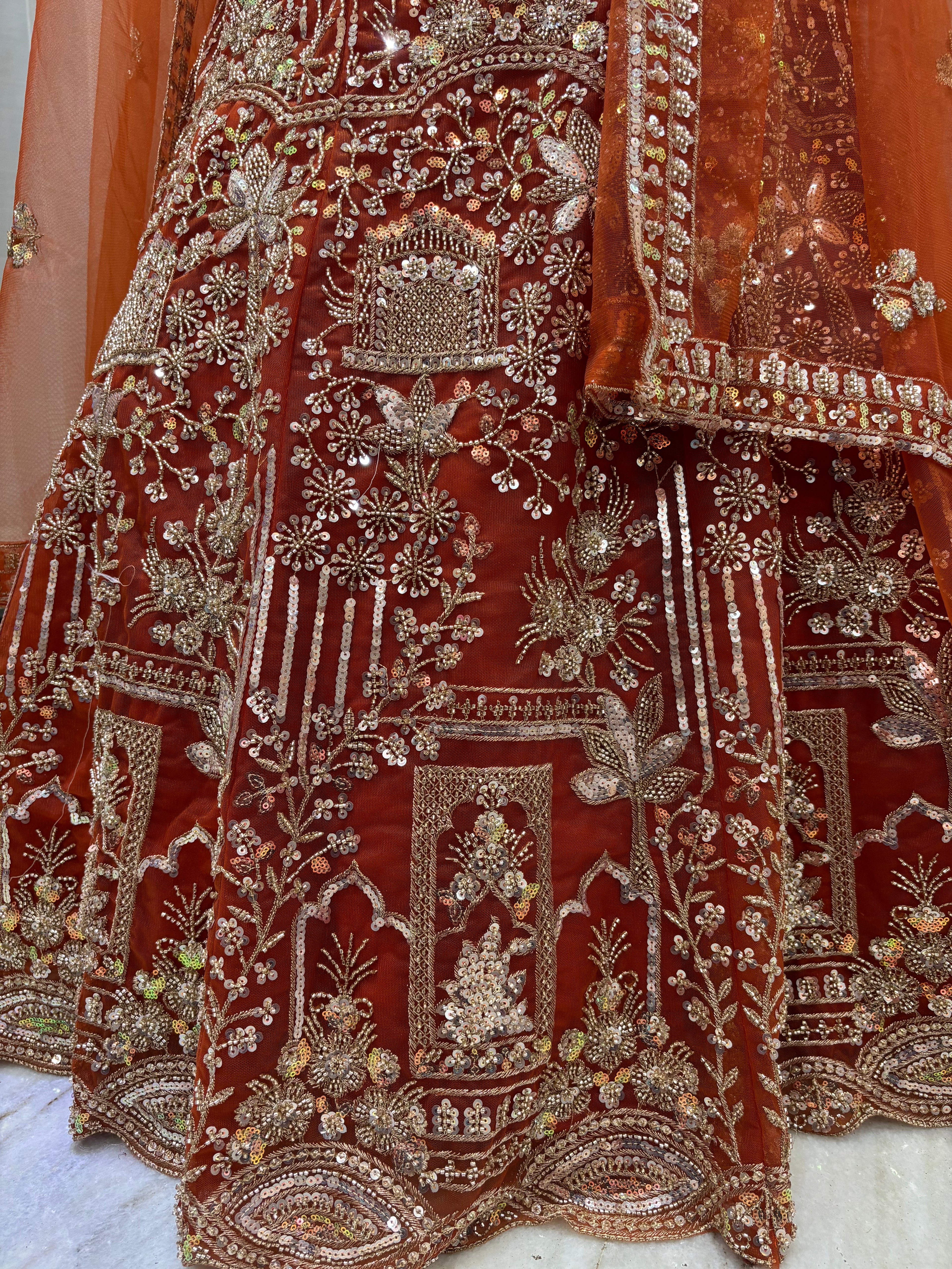 RUST BEADS WORK LEHENGA