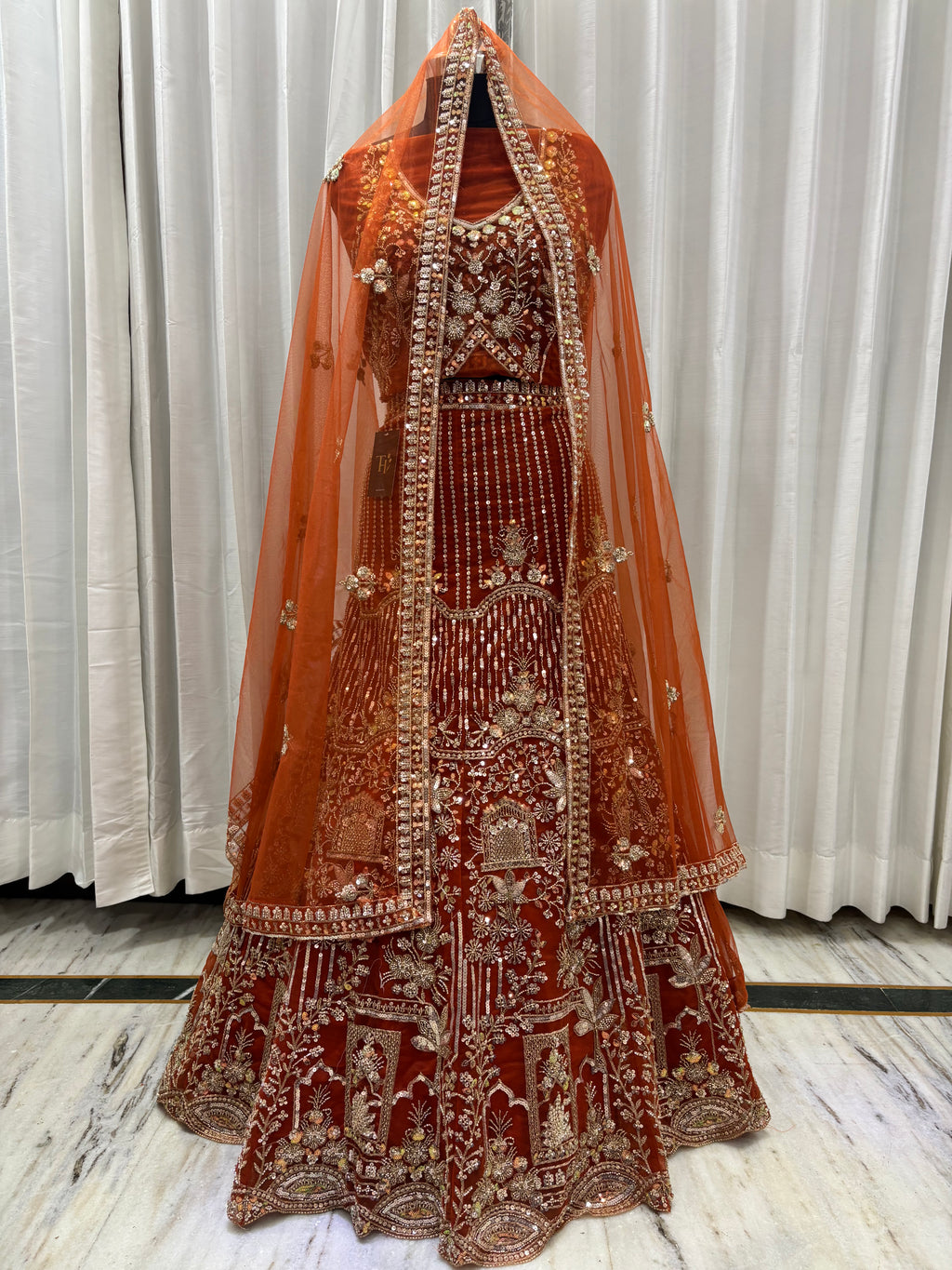 RUST BEADS WORK LEHENGA