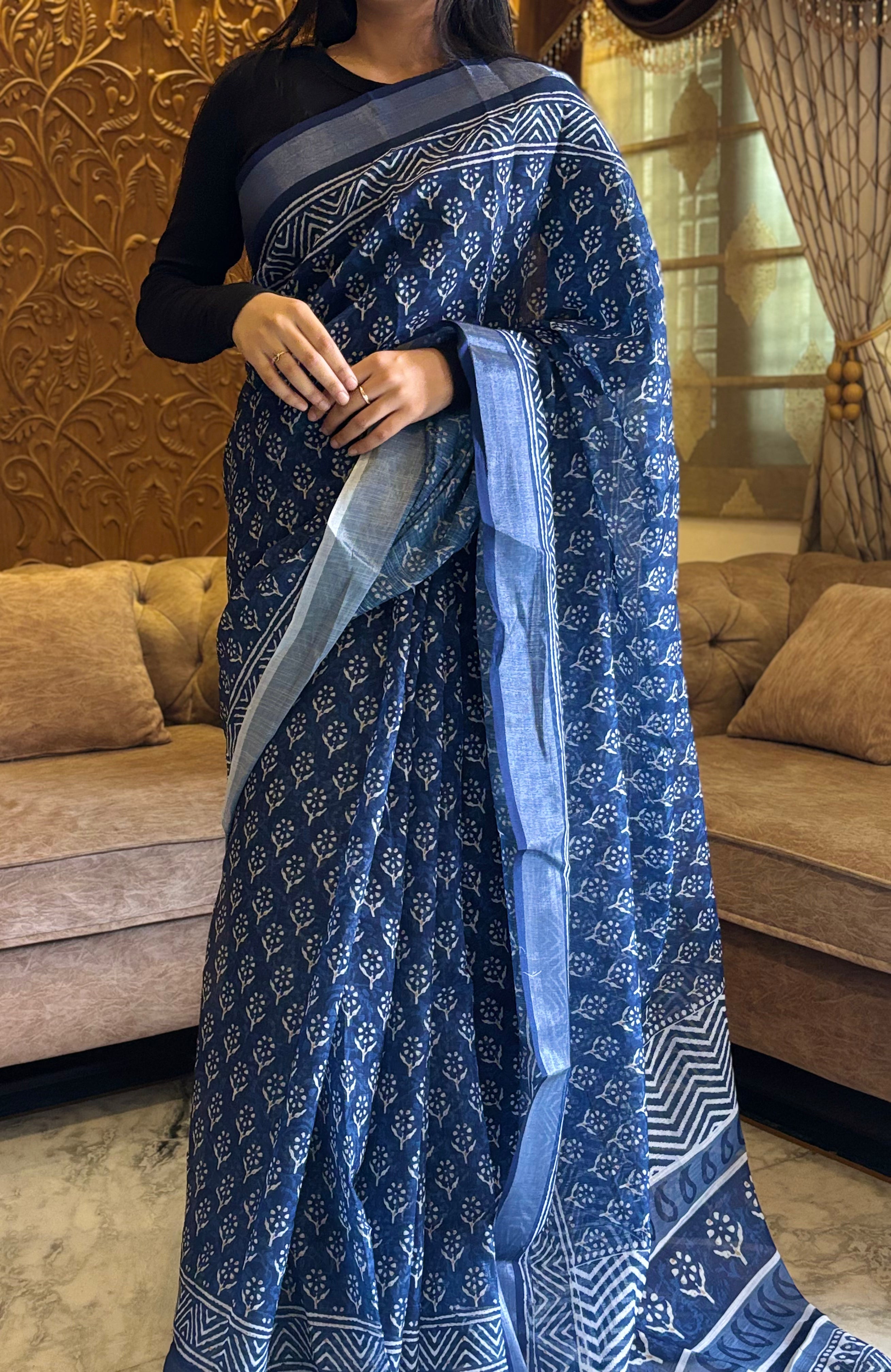 Neelika linen cotton saree