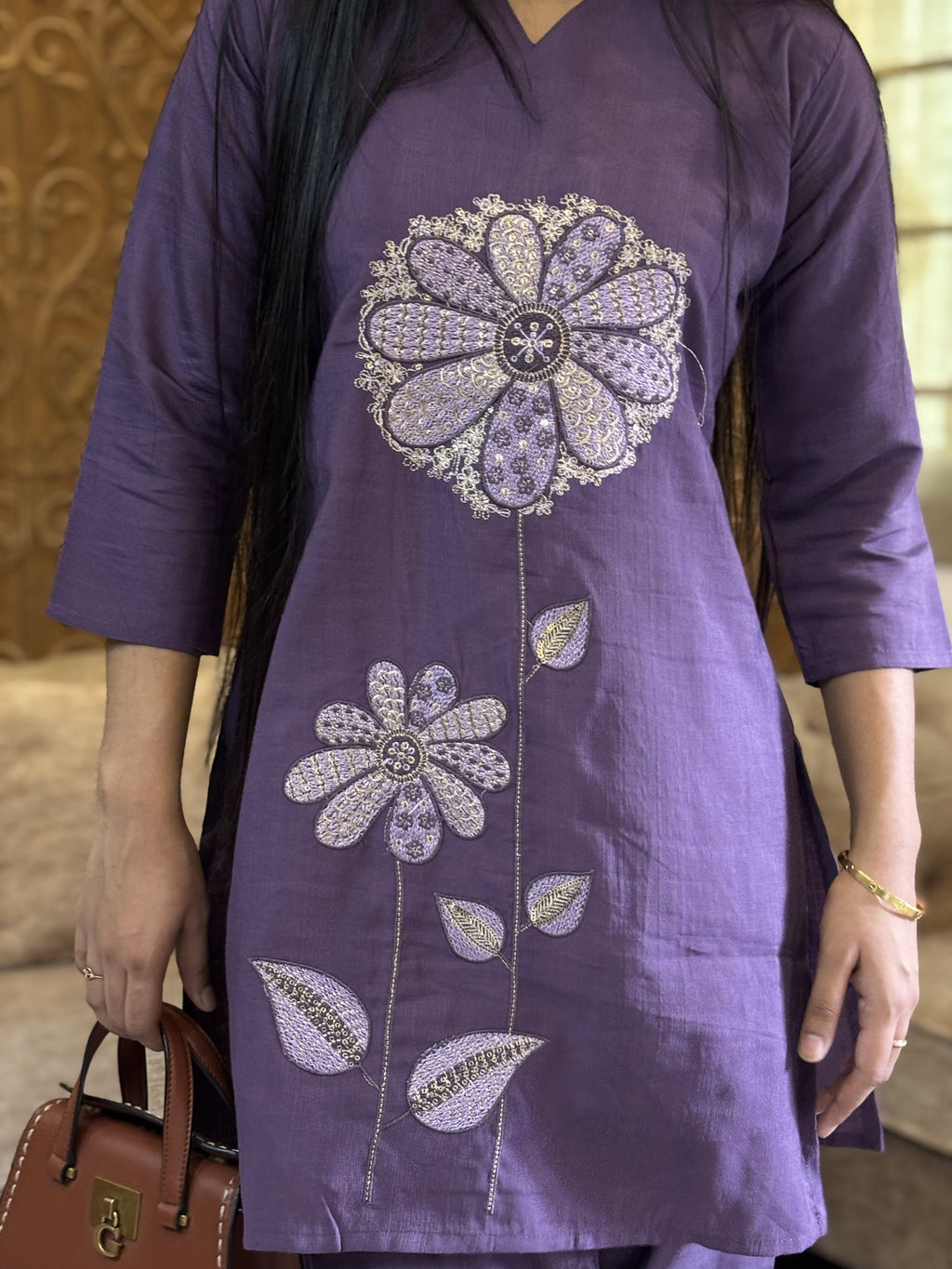 purple floral cord set