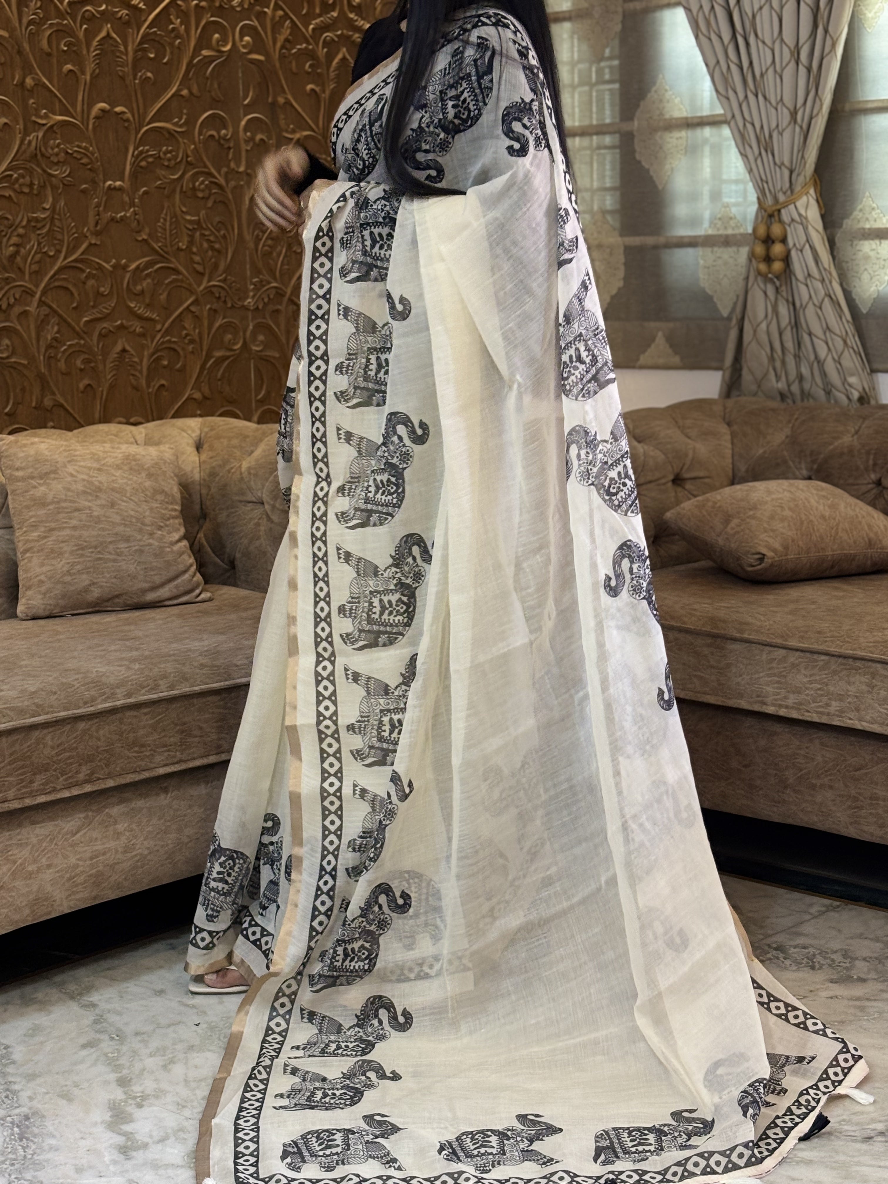 Gajveer linen cotton saree