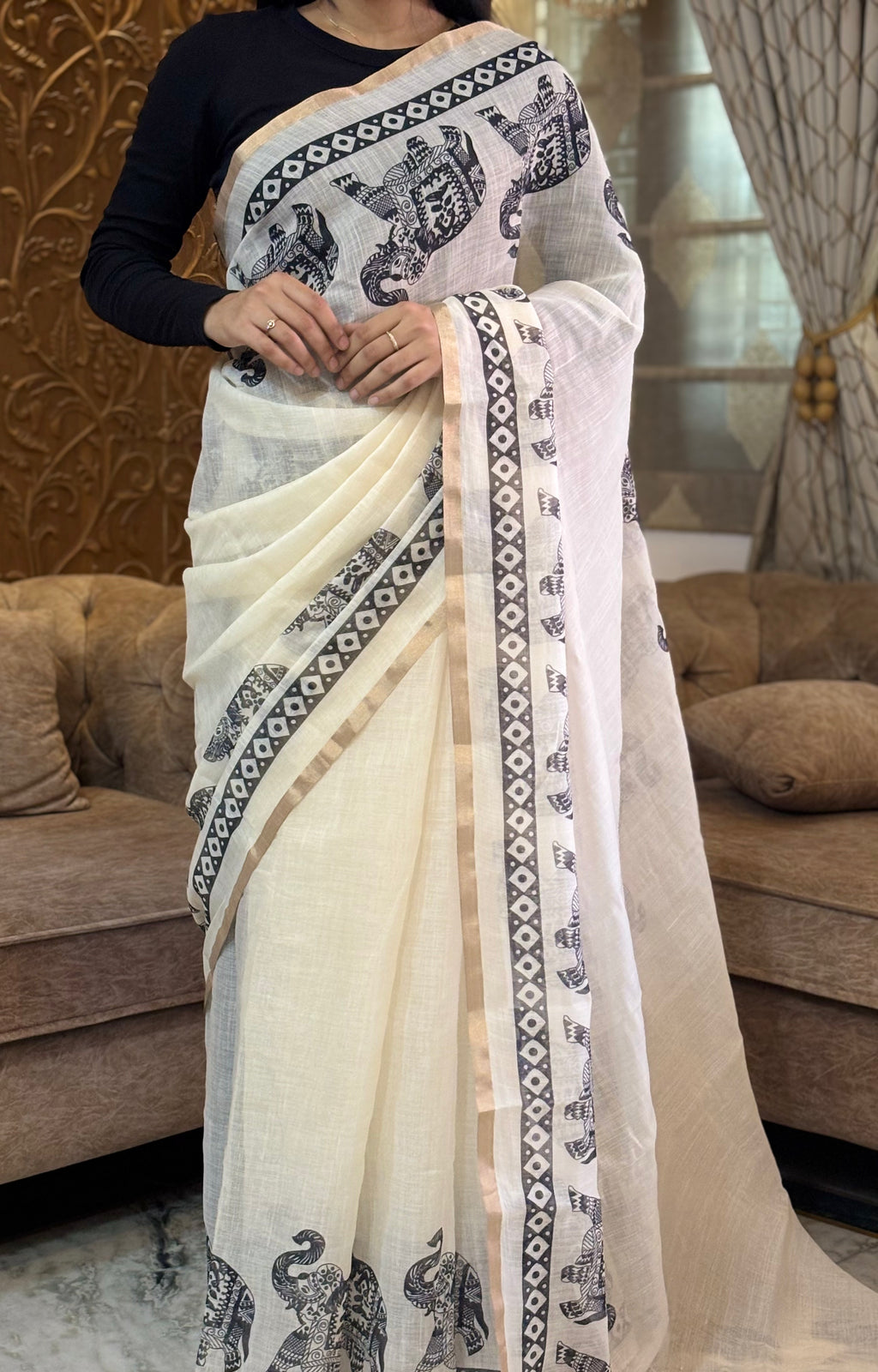 Gajveer linen cotton saree