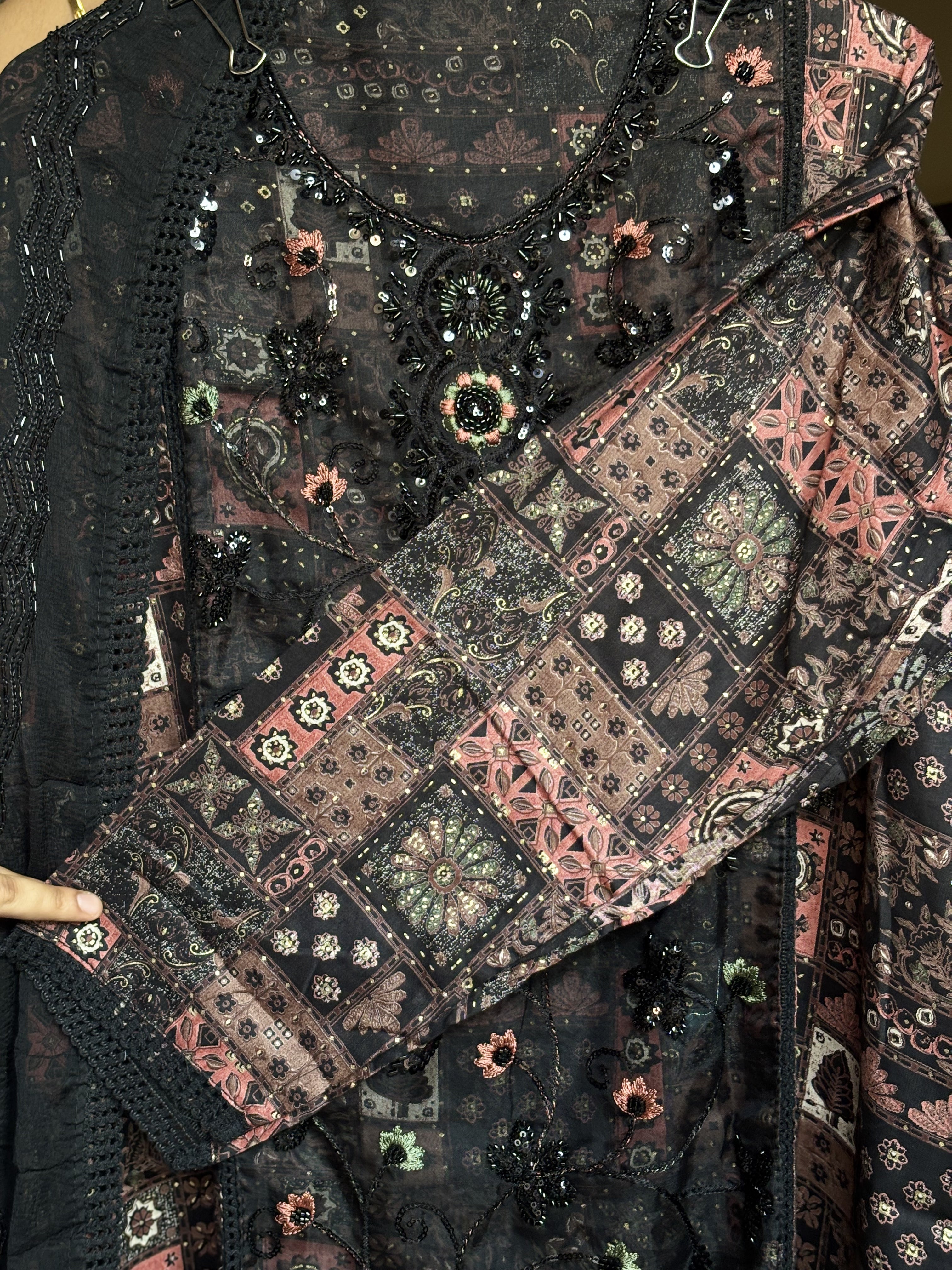 black beads unstitched suit