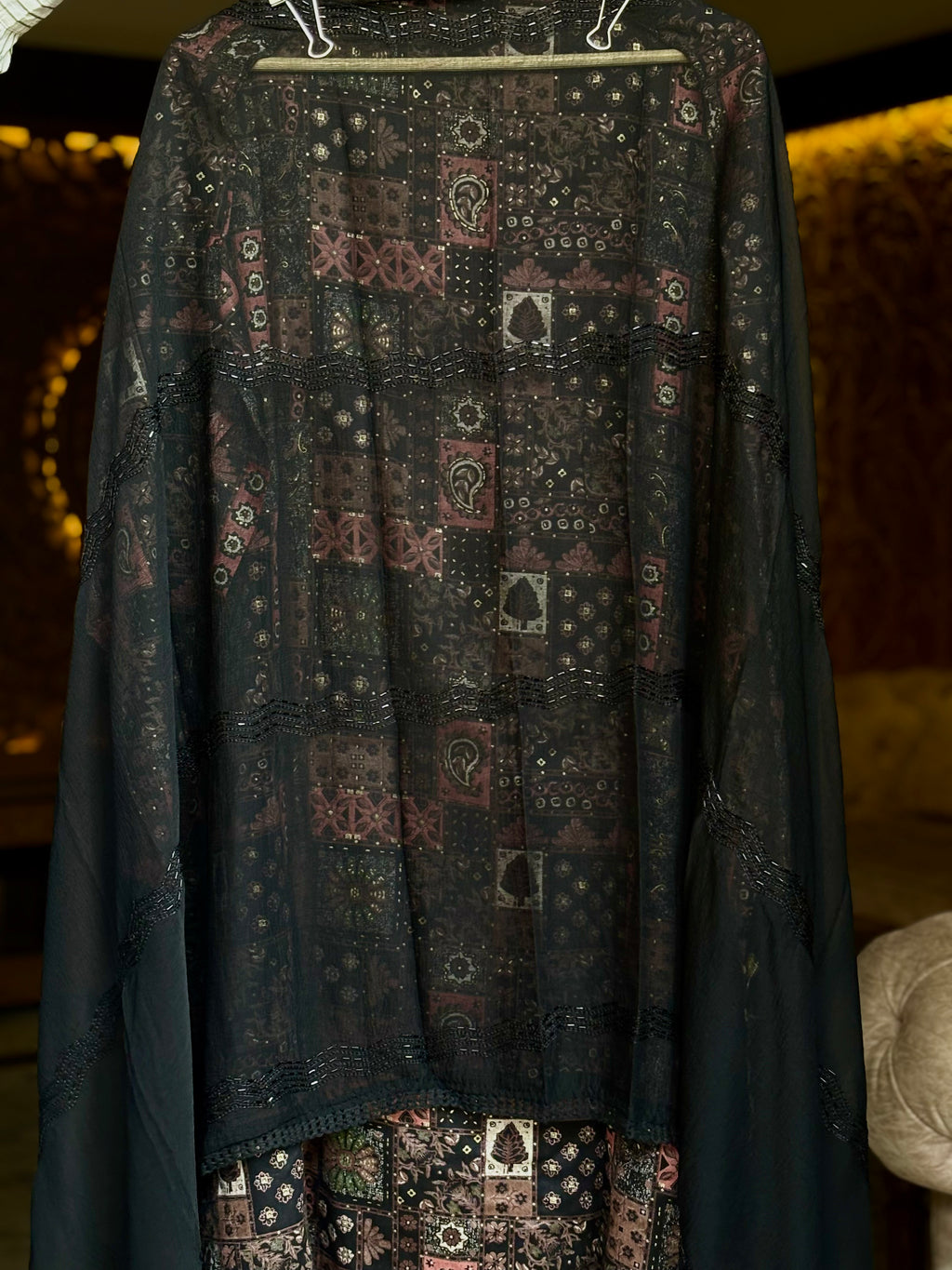 black beads unstitched suit