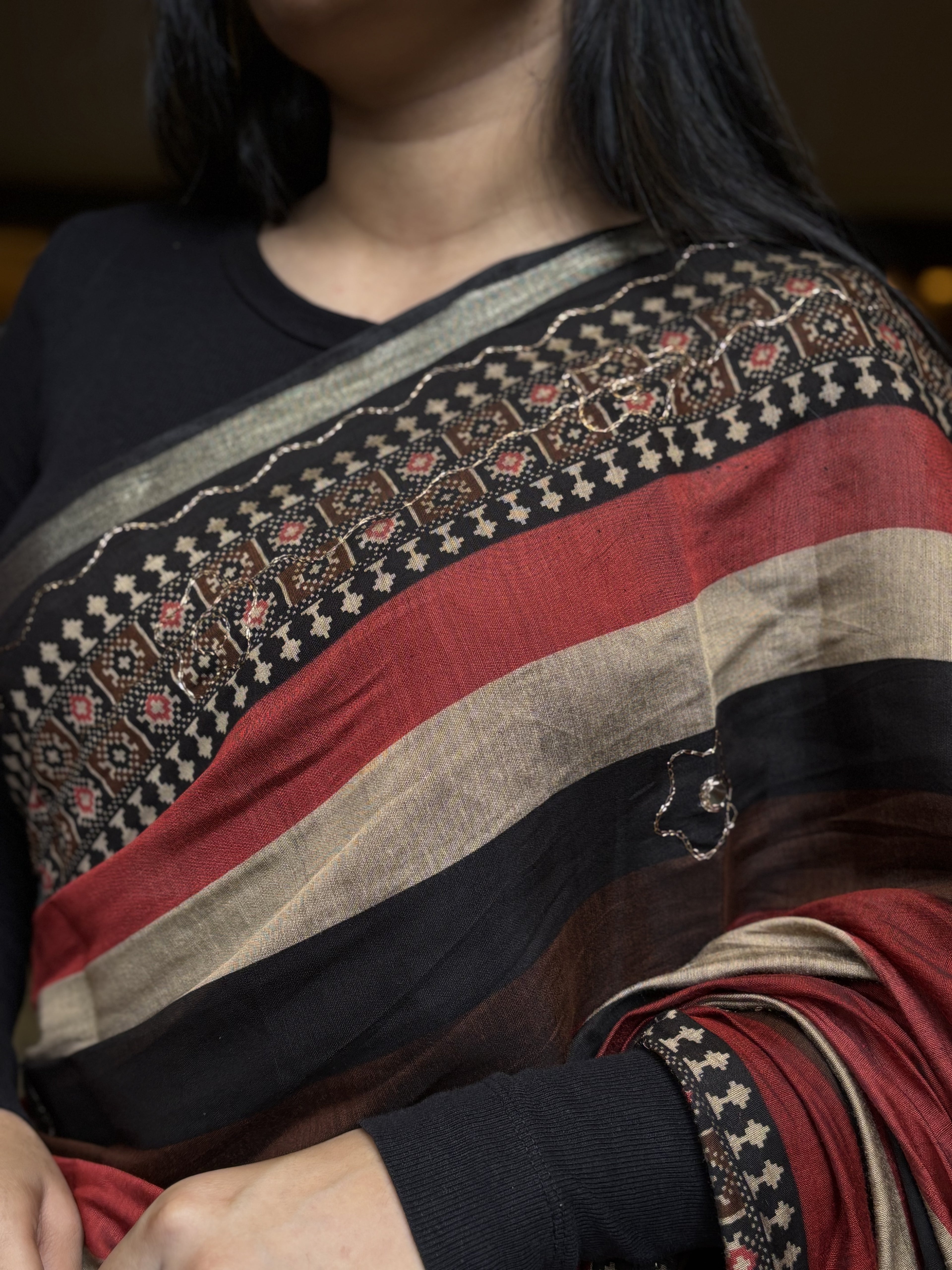 Striped Aari Work Saree