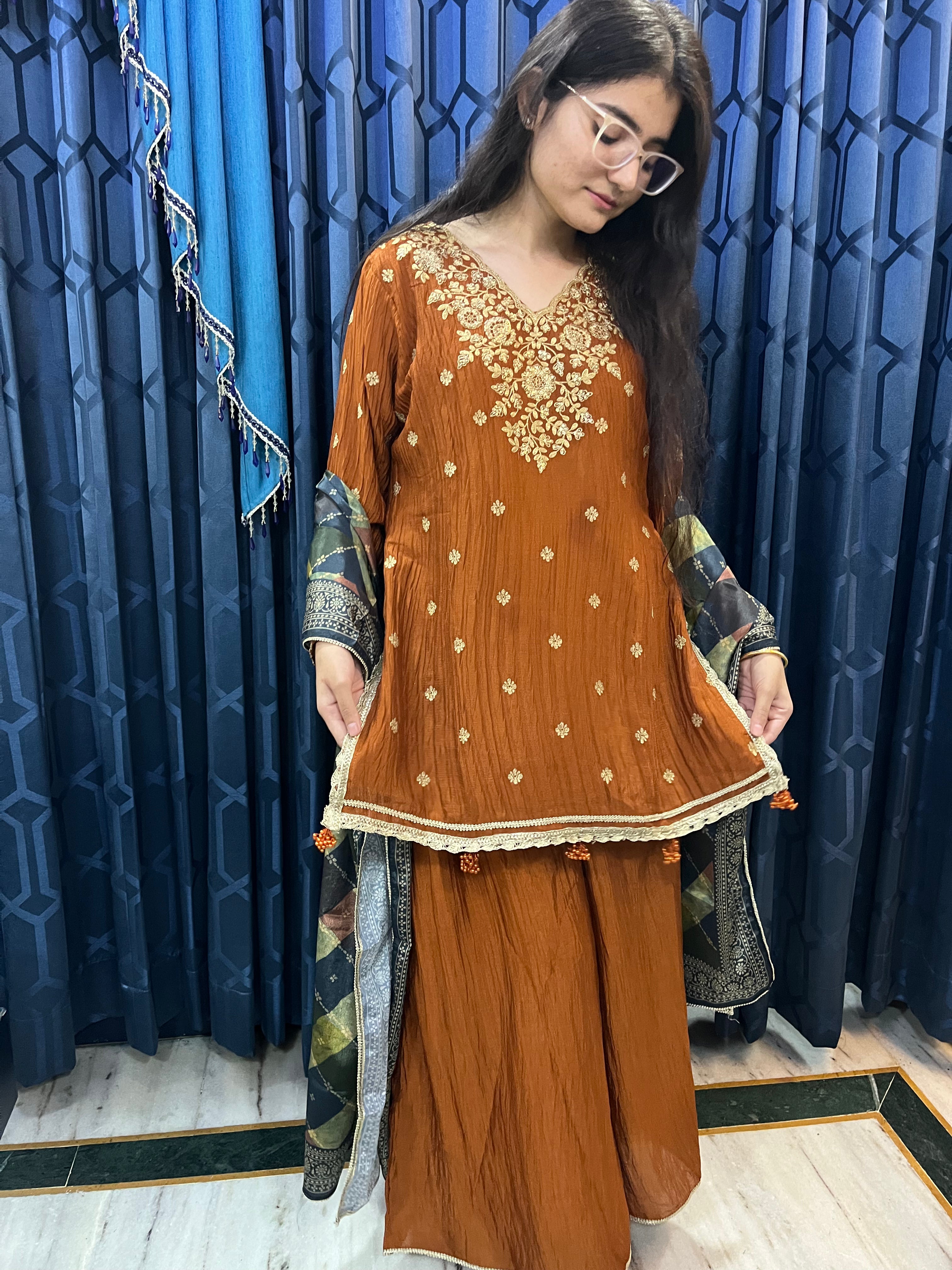 Rust Orange Sharara Set
