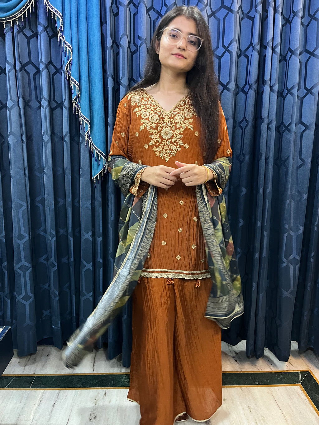 Rust Orange Sharara Set