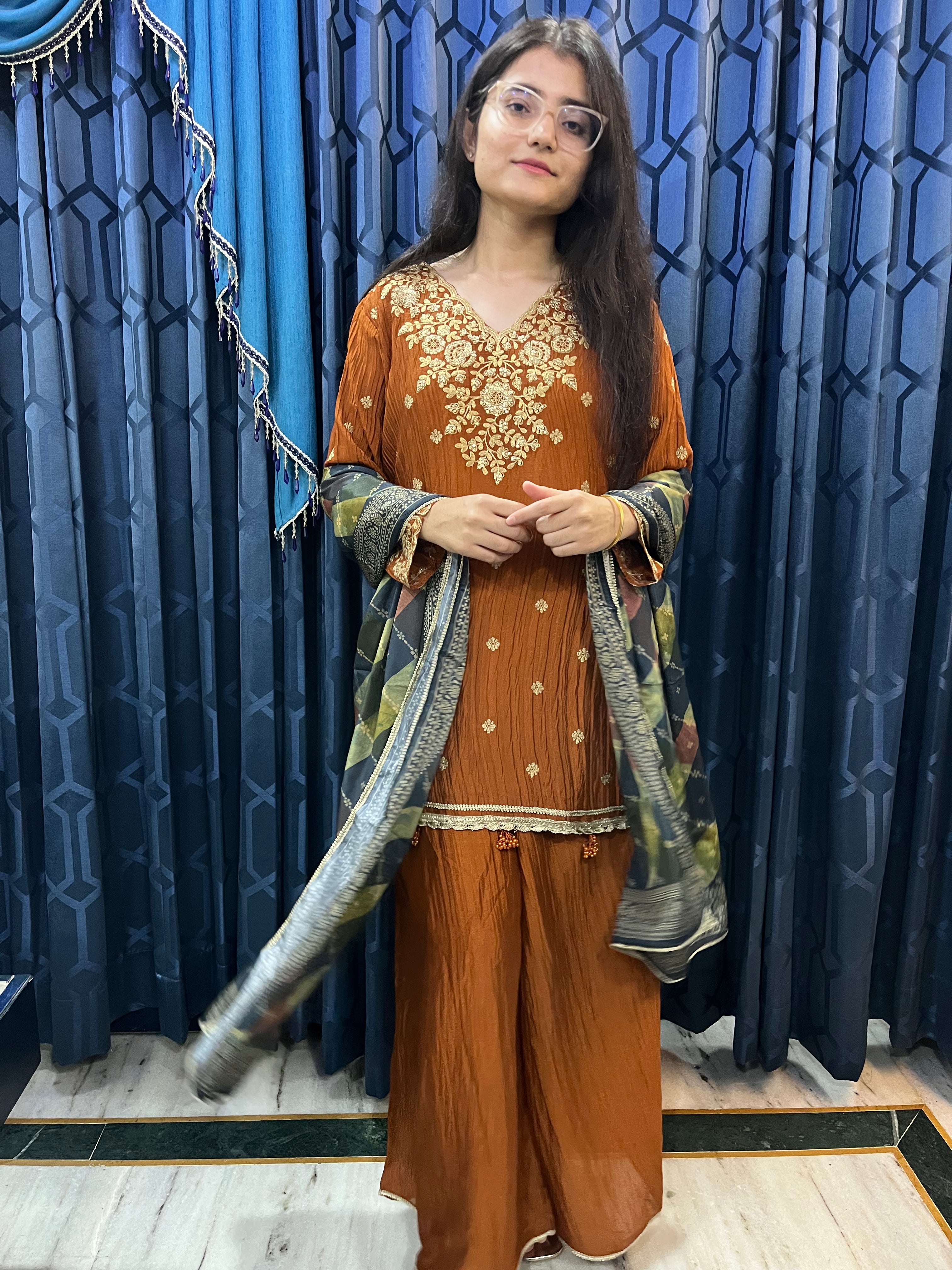 Rust Orange Sharara Set