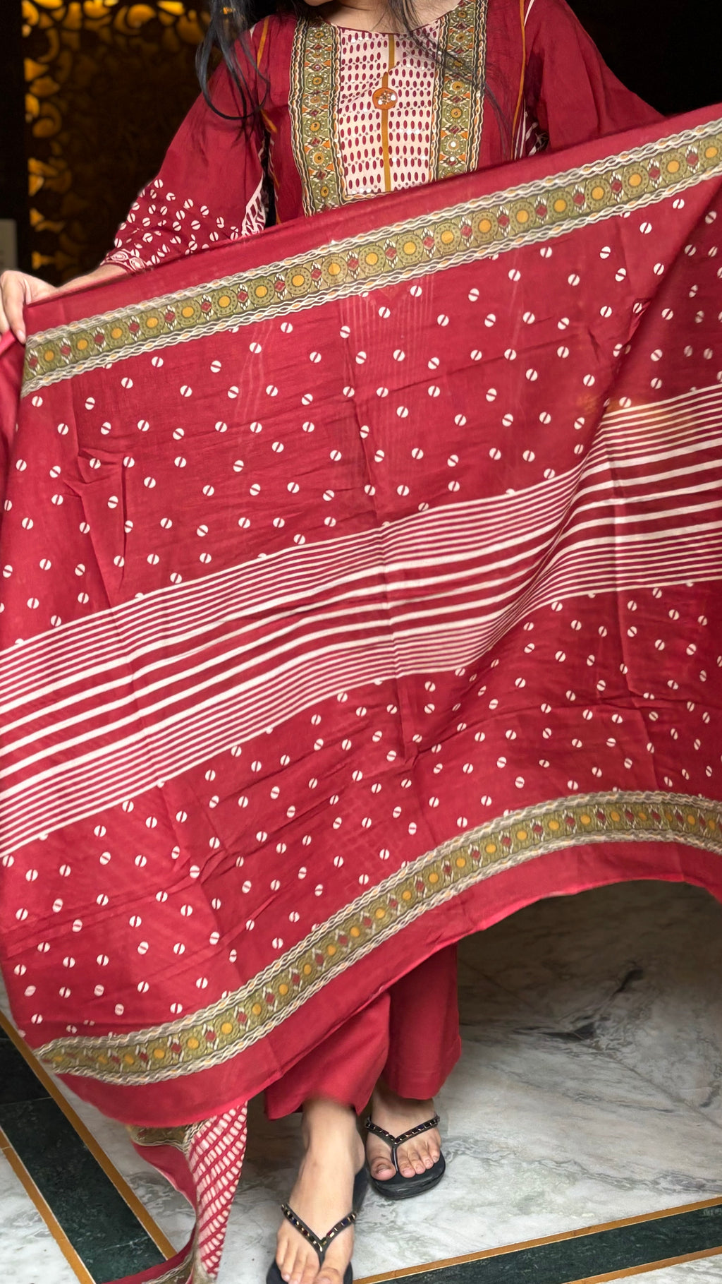 Ruhani Red Cotton Suit Set