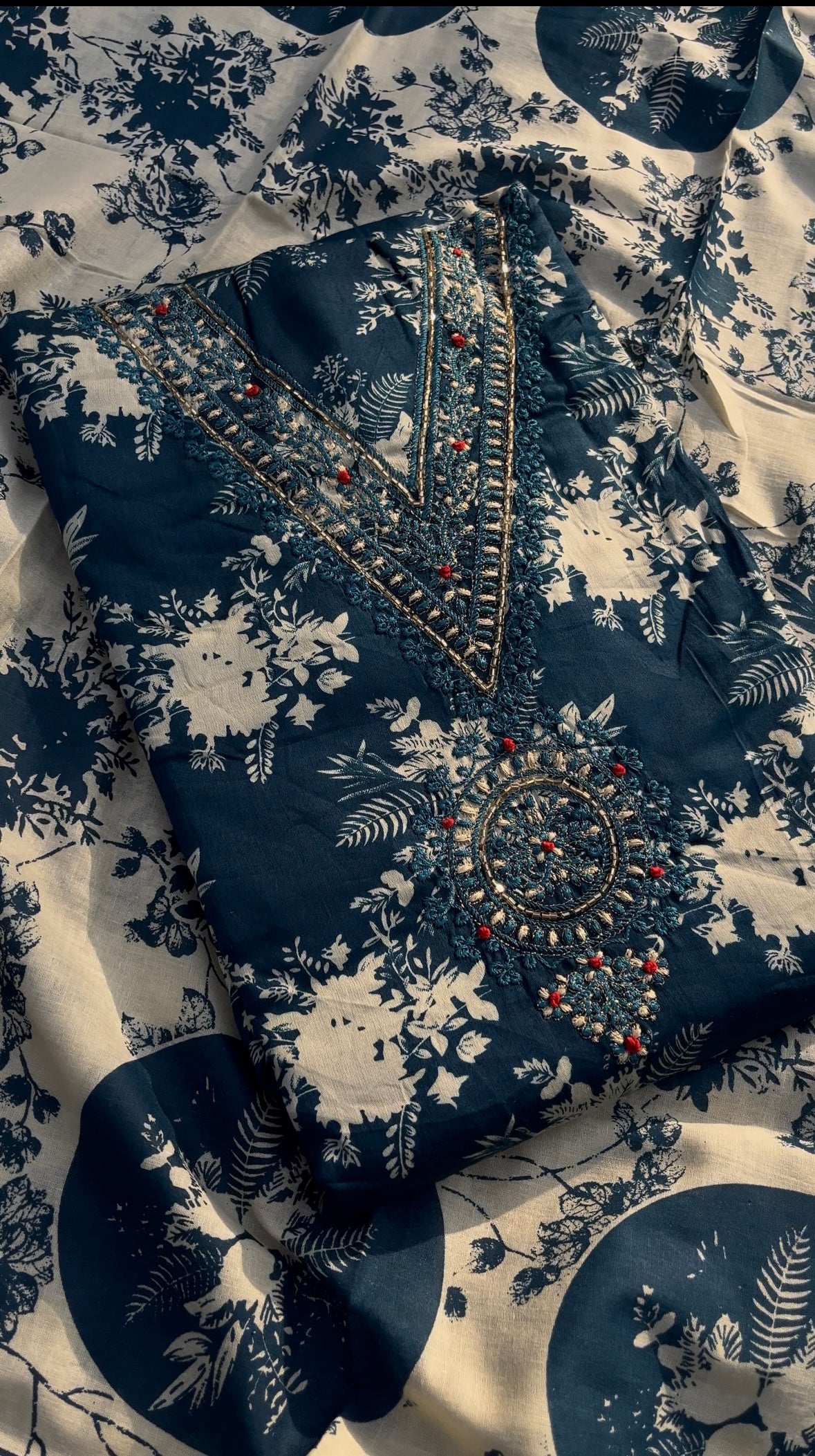V Neck cotton unstitched suit