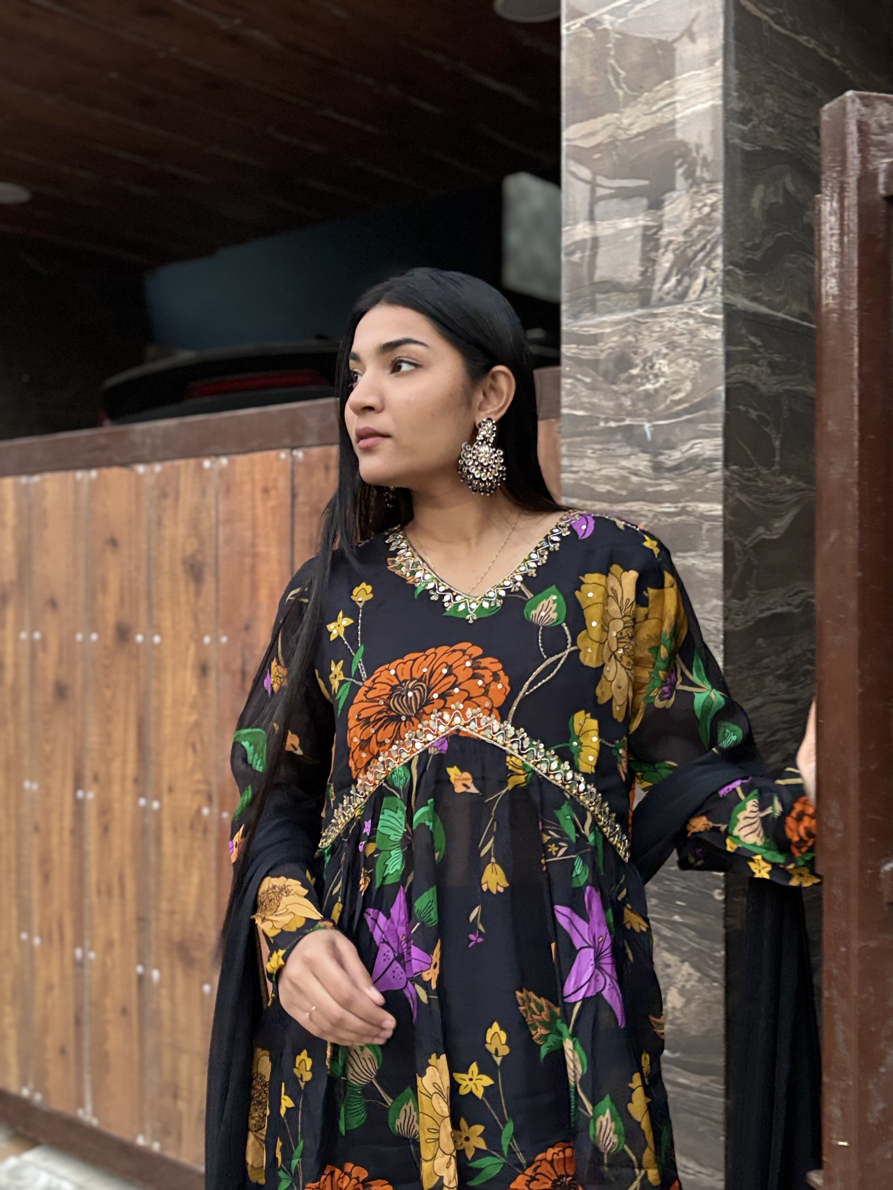 Alia cut suit with churidar sleeves