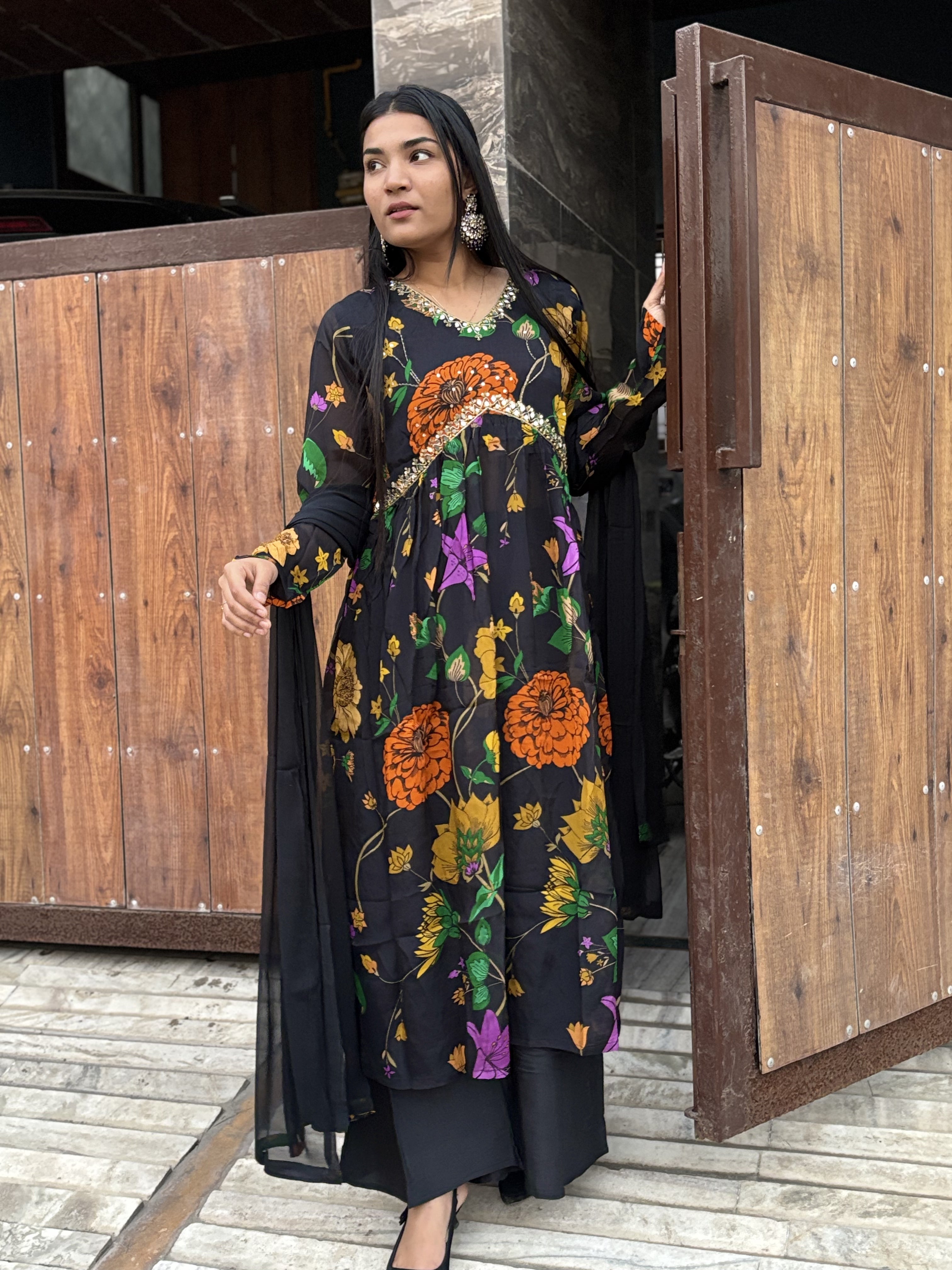 Alia cut suit with churidar sleeves