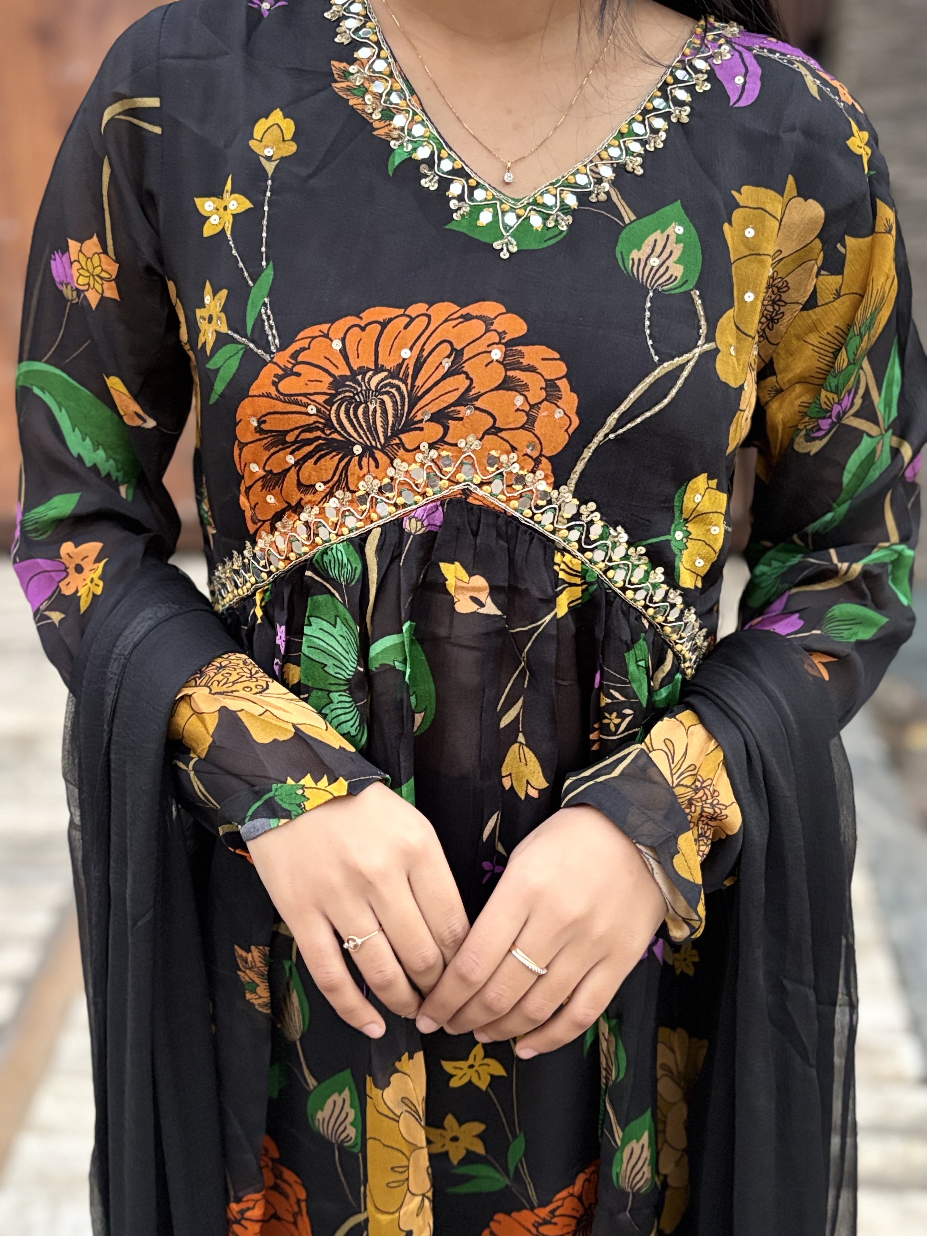 Alia cut suit with churidar sleeves