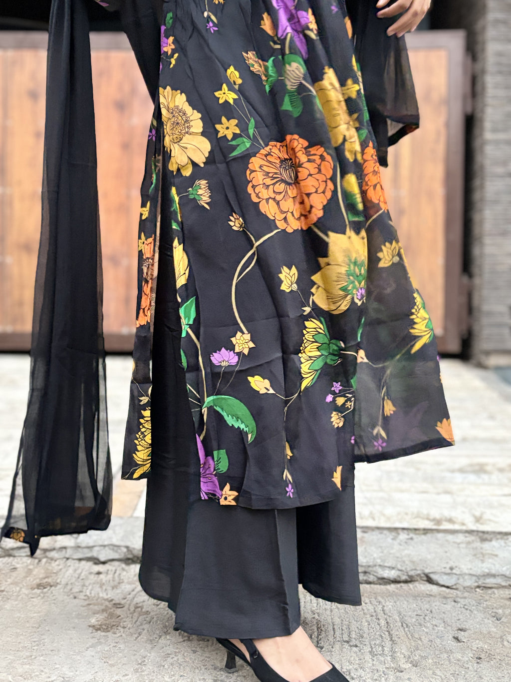 Alia cut suit with churidar sleeves