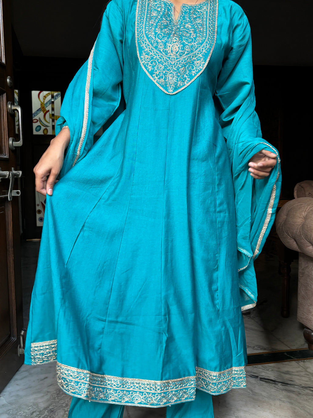 Teal anarkali set
