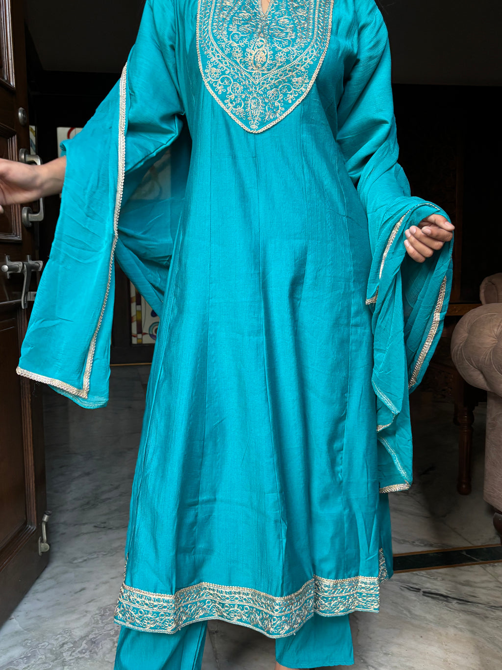 Teal anarkali set