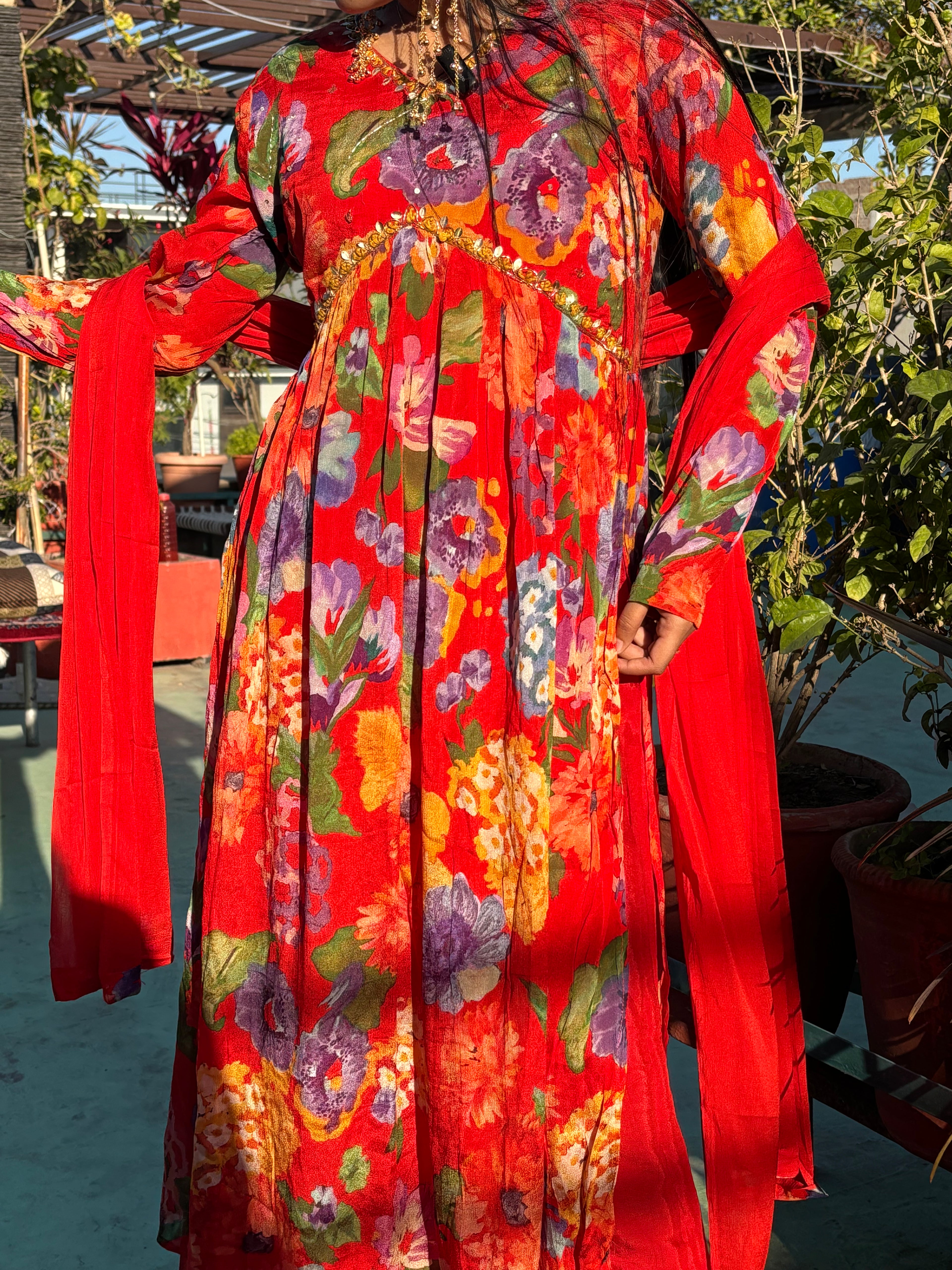 Orange Alia Cut Suit Set