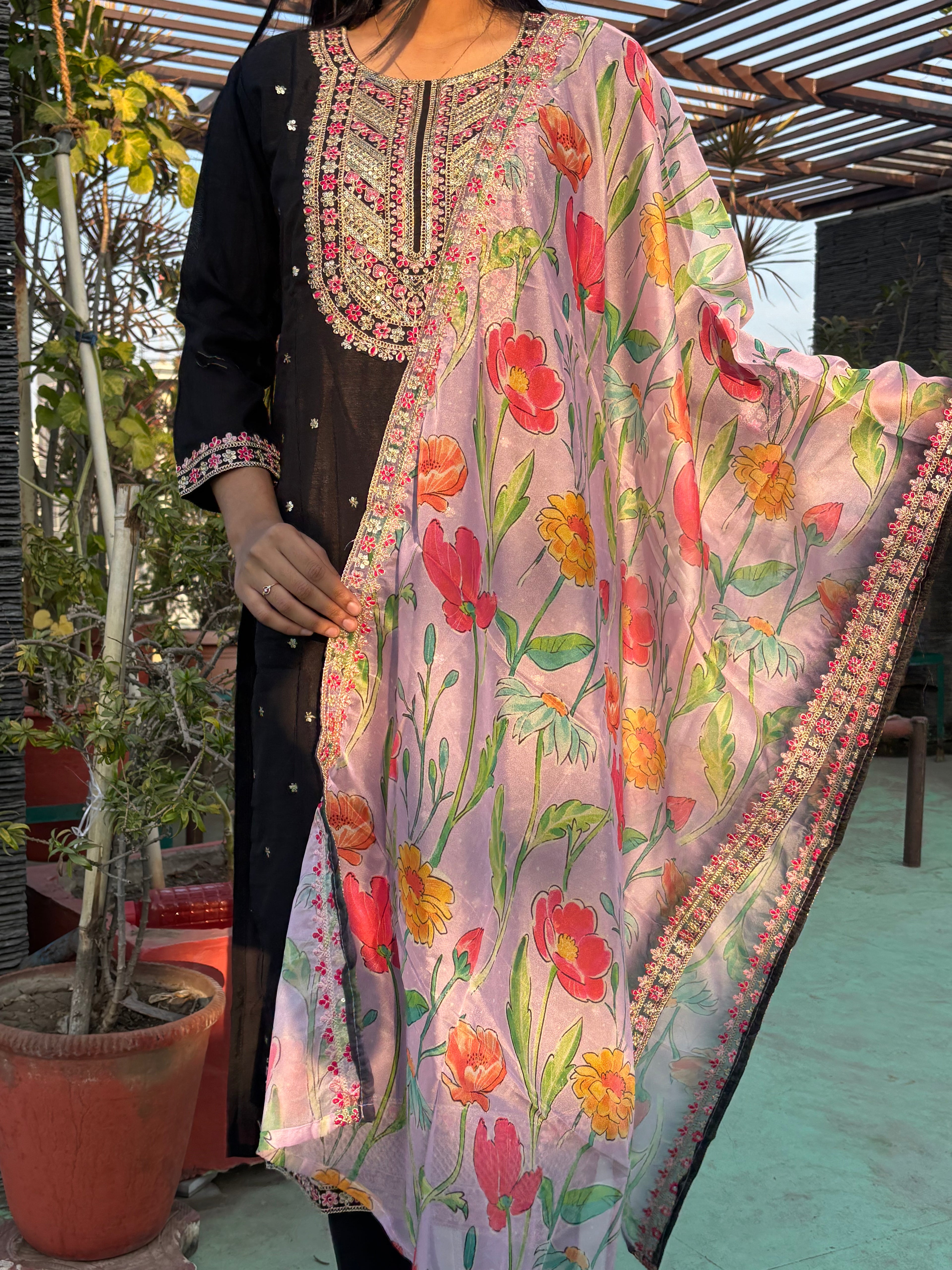 Black doori work Suit Set