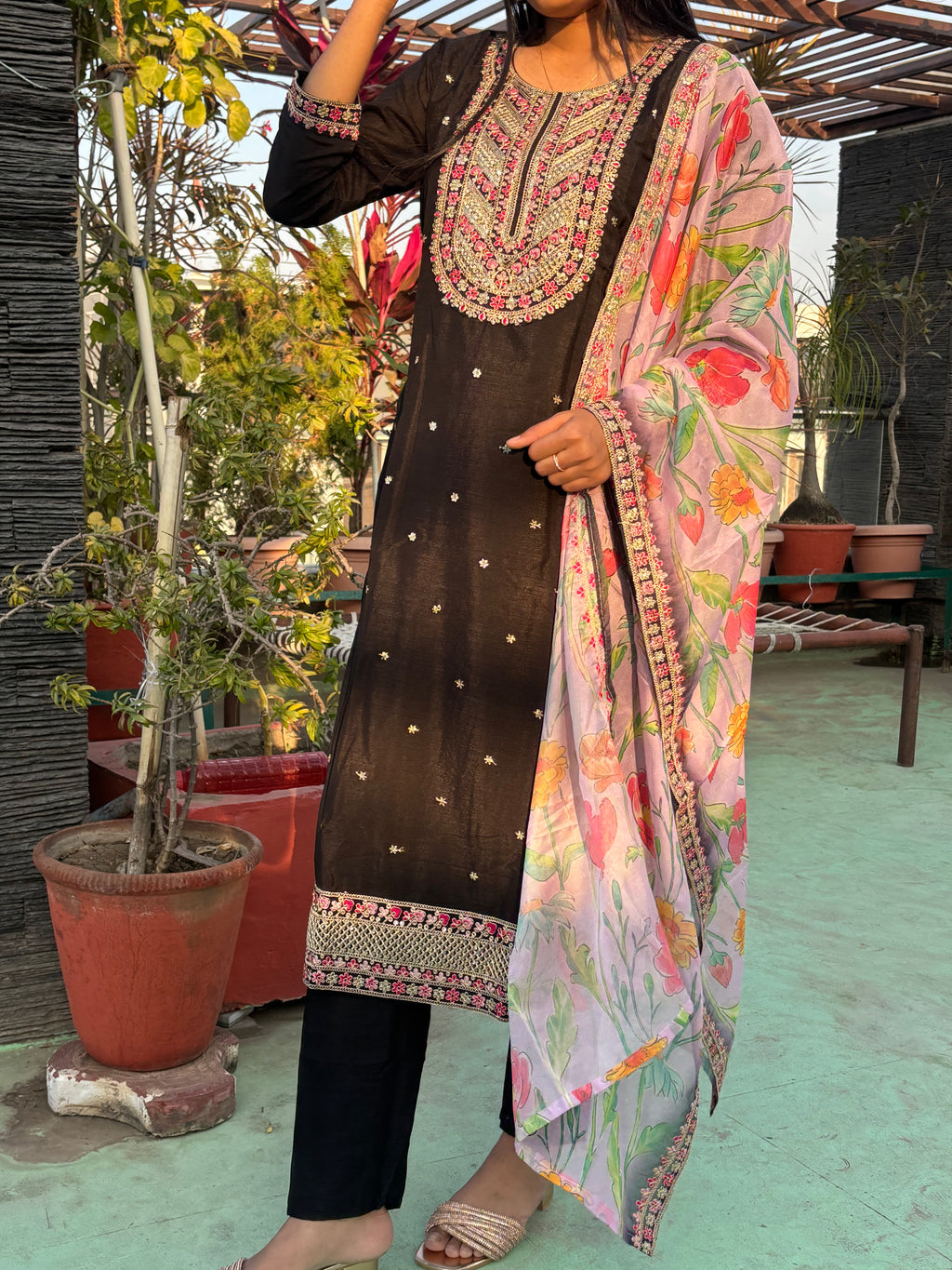 Black doori work Suit Set