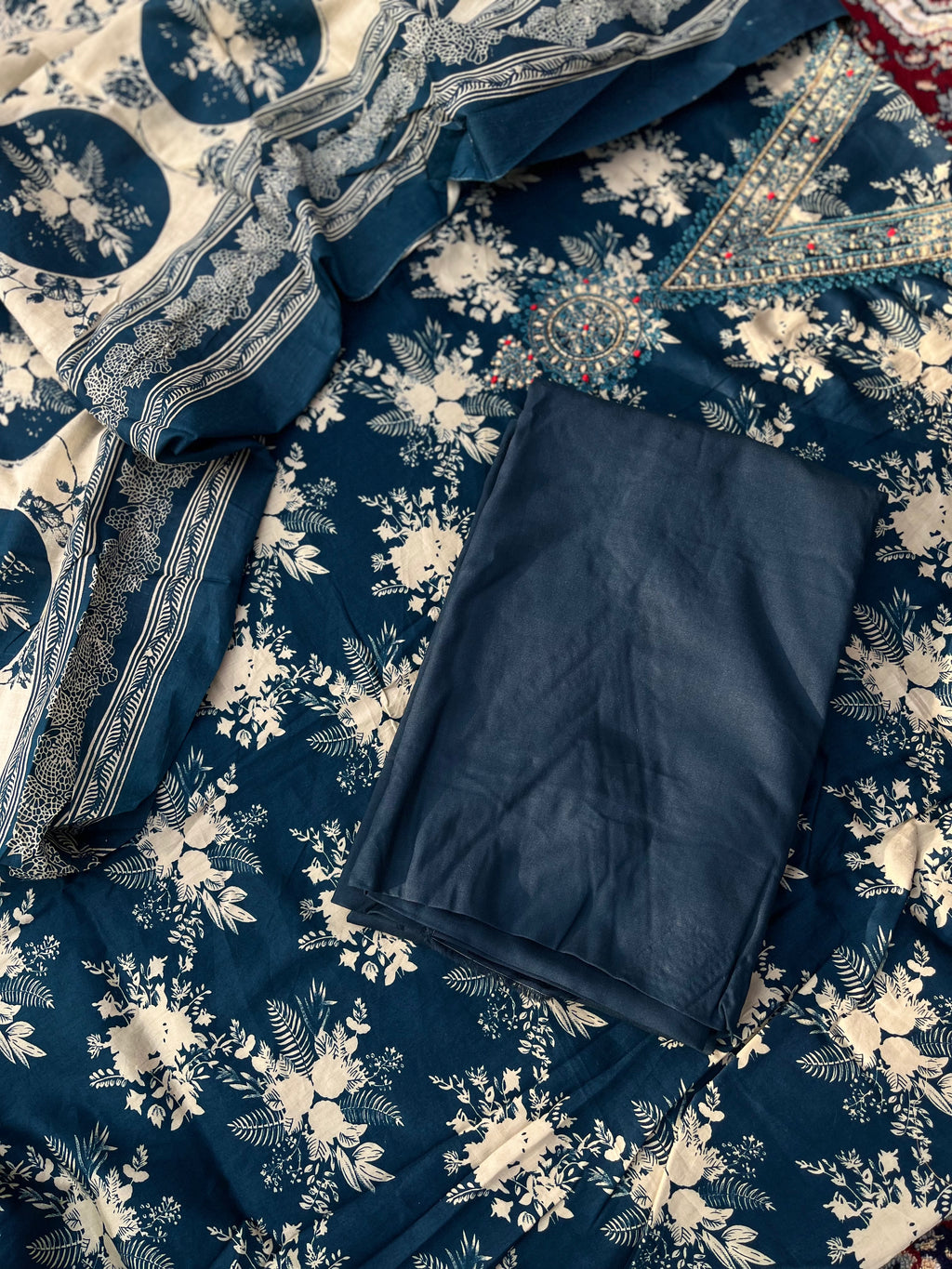 V Neck cotton unstitched suit