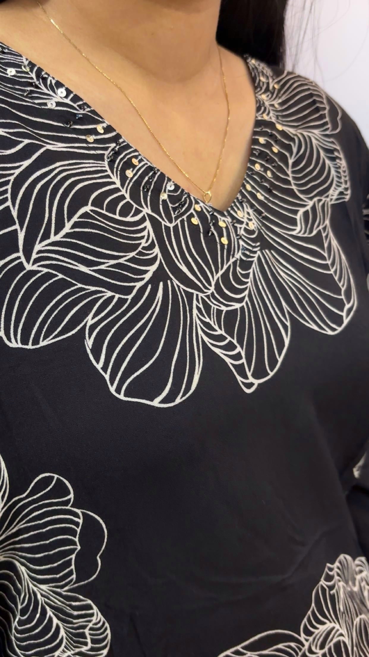 Rayon Cord Set - Black Floral