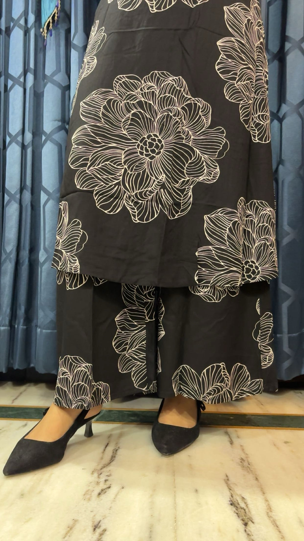 Rayon Cord Set - Black Floral