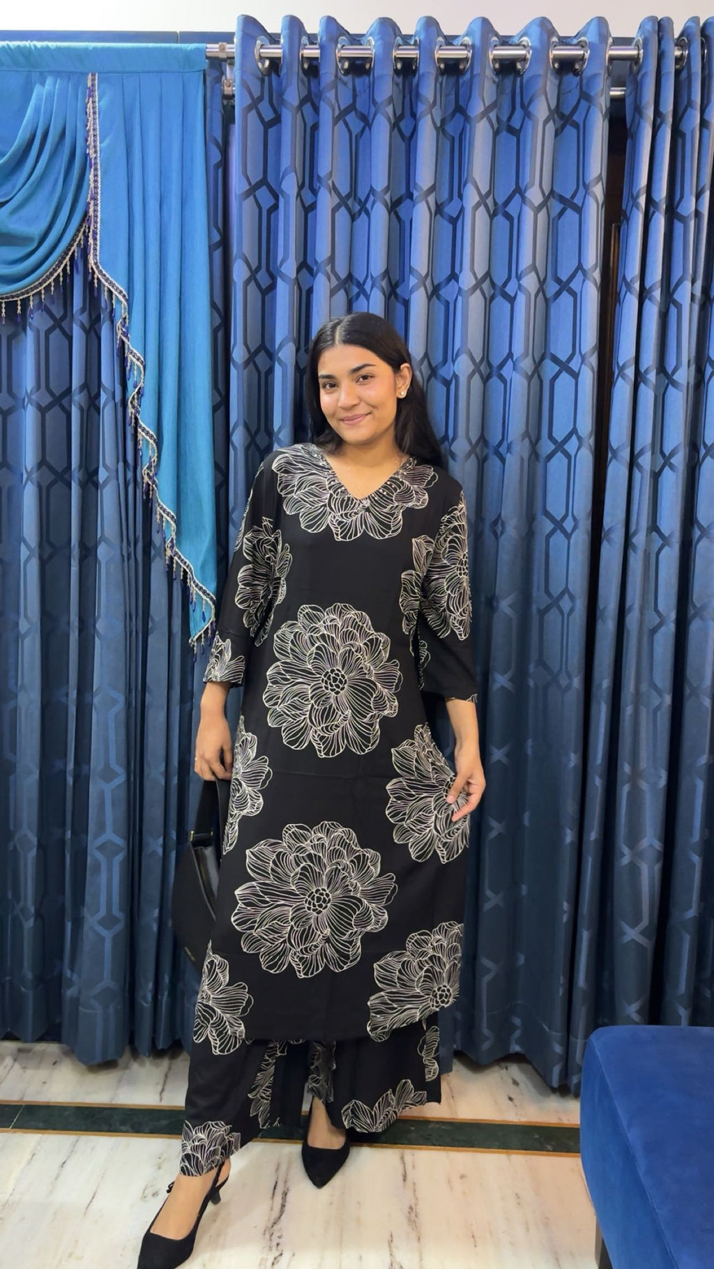 Rayon Cord Set - Black Floral