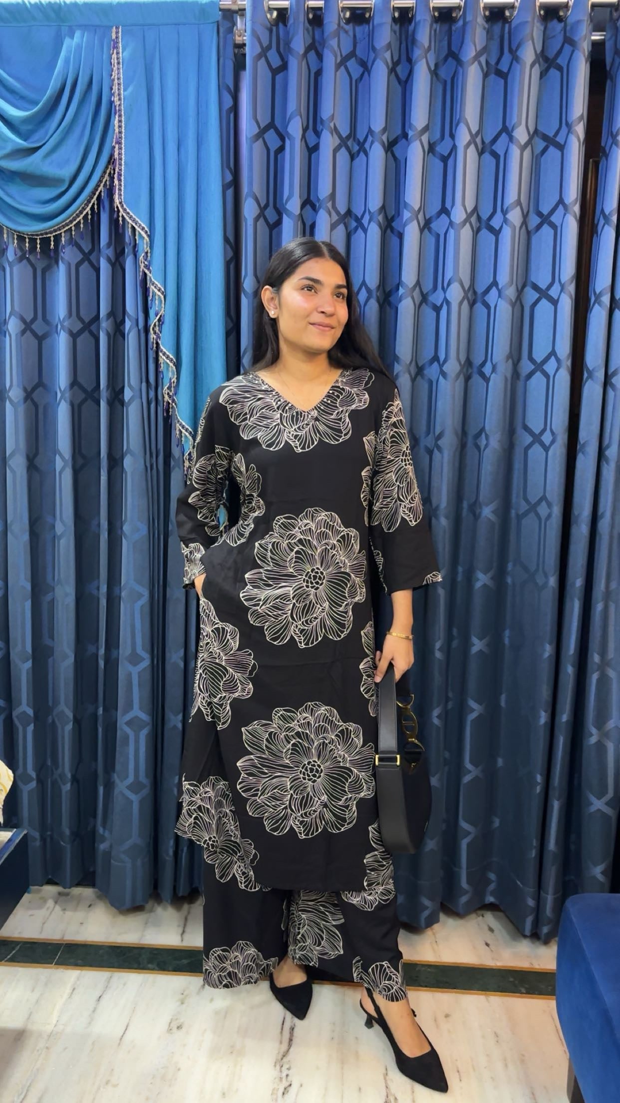 Rayon Cord Set - Black Floral