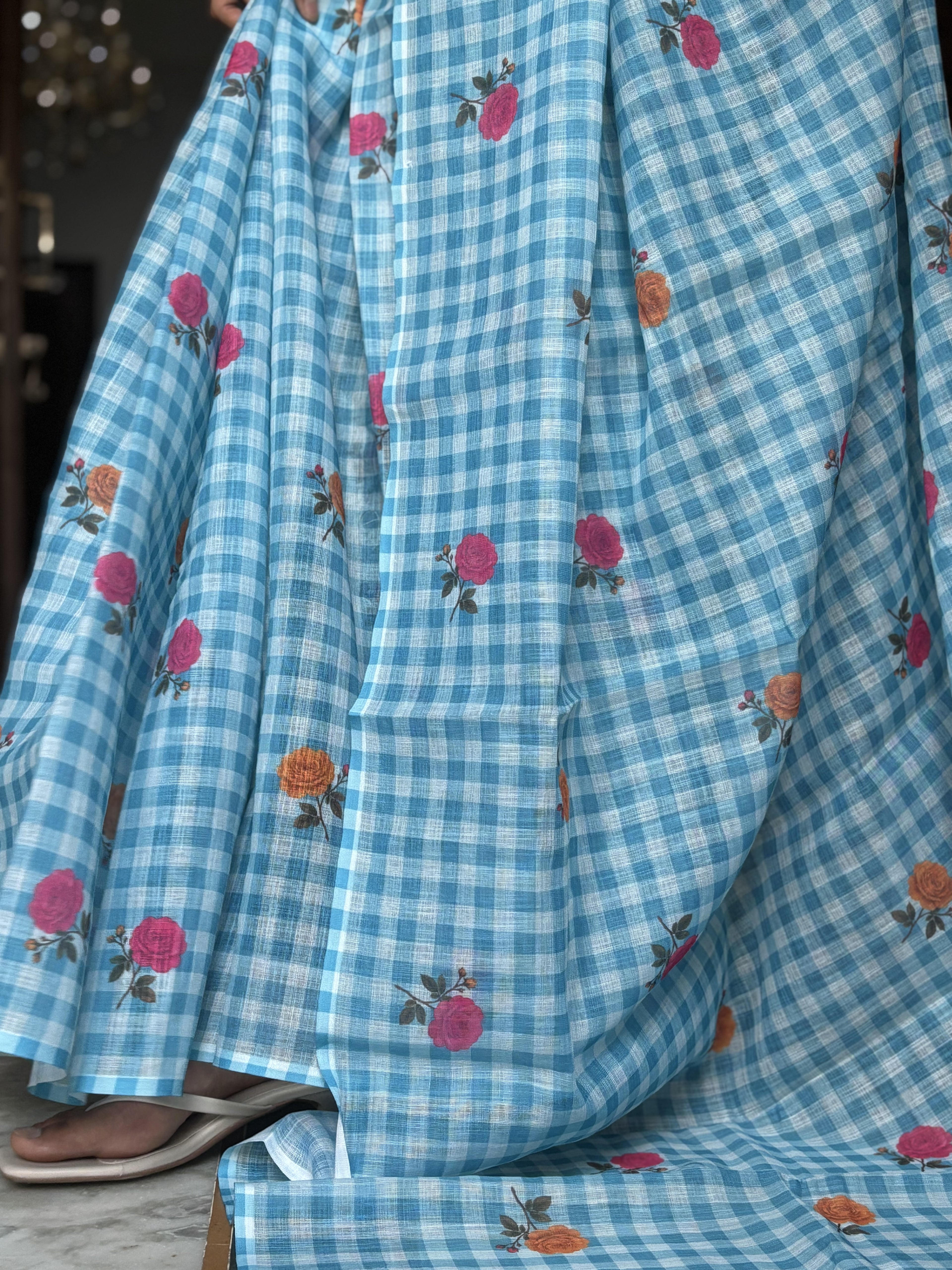 cloud blue linen cotton saree