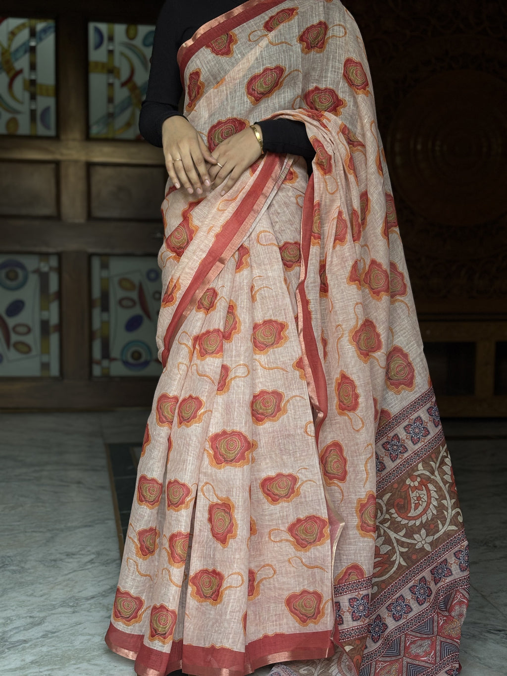 gulnaar cotton linen saree
