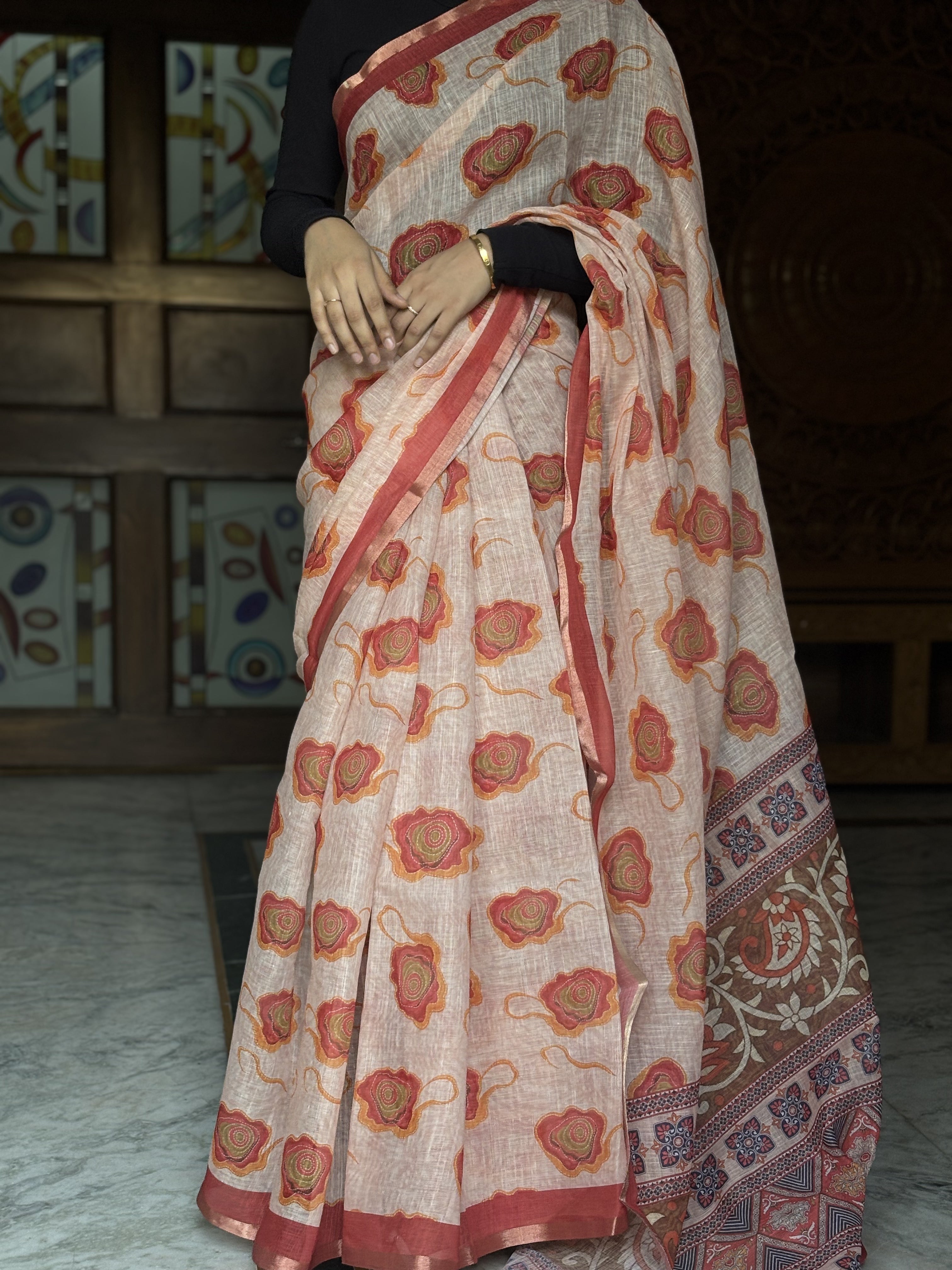 gulnaar cotton linen saree