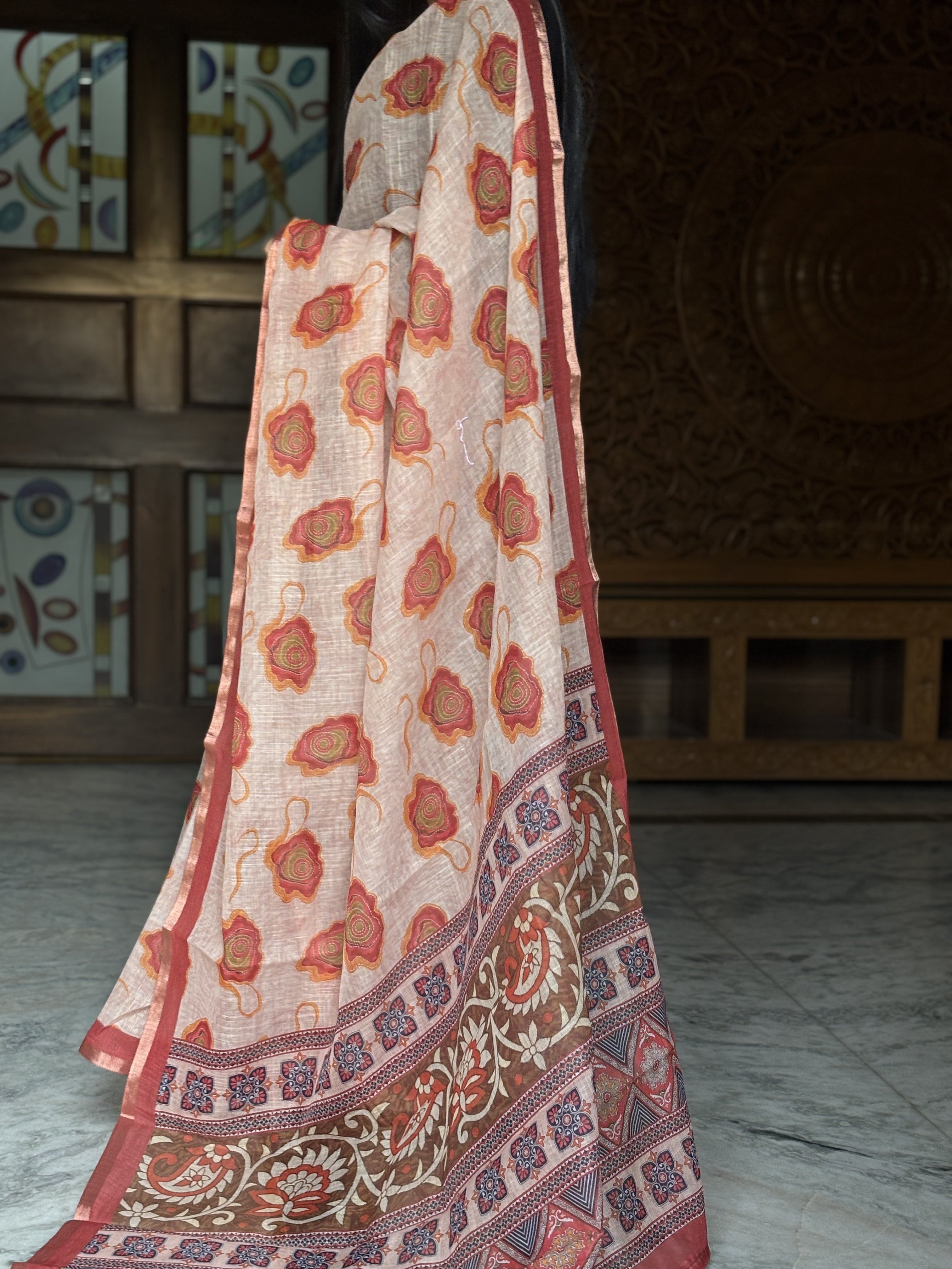 gulnaar cotton linen saree