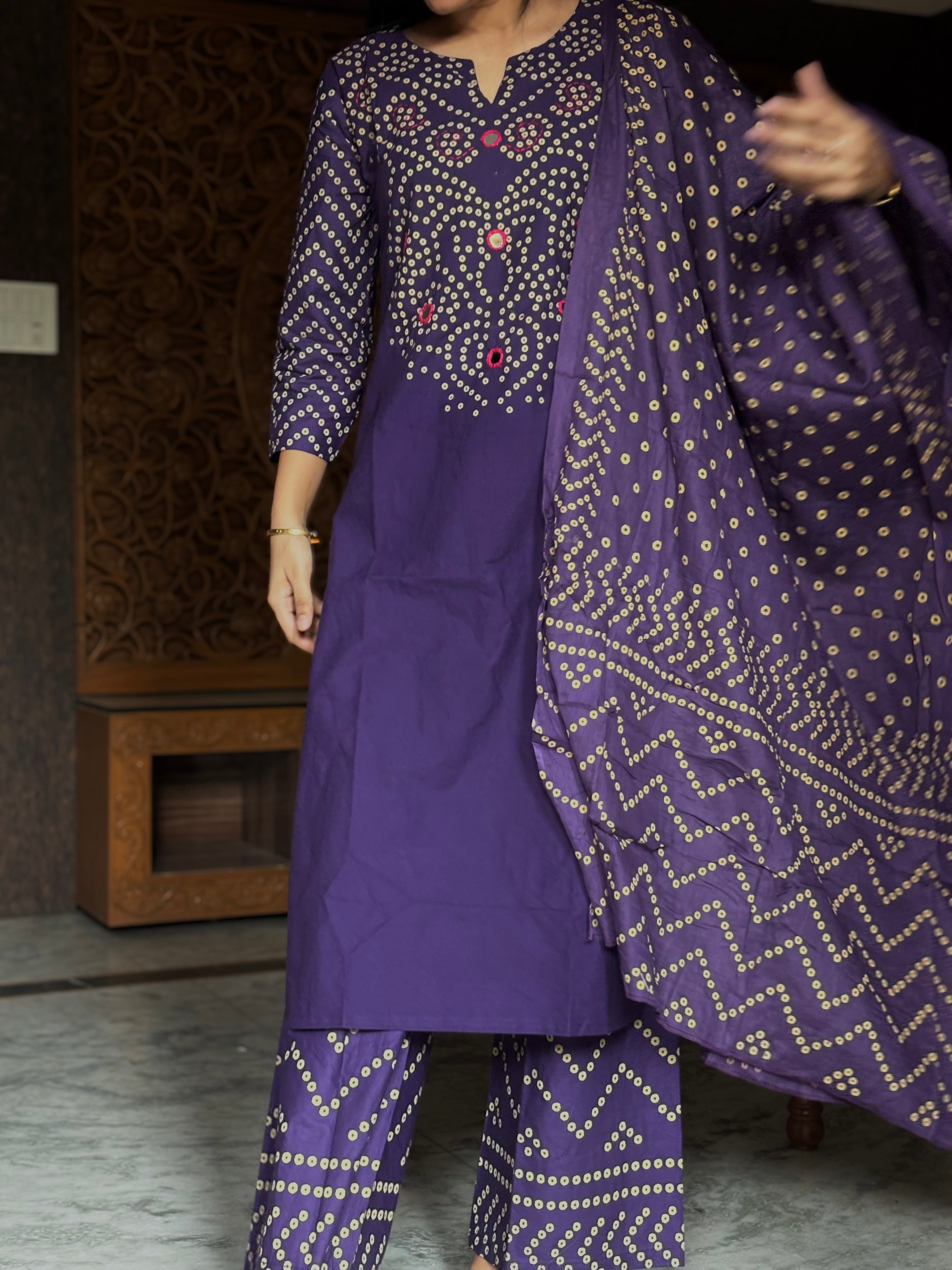 dabu bandhani suit set