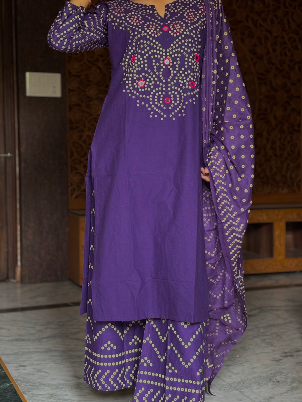 dabu bandhani suit set