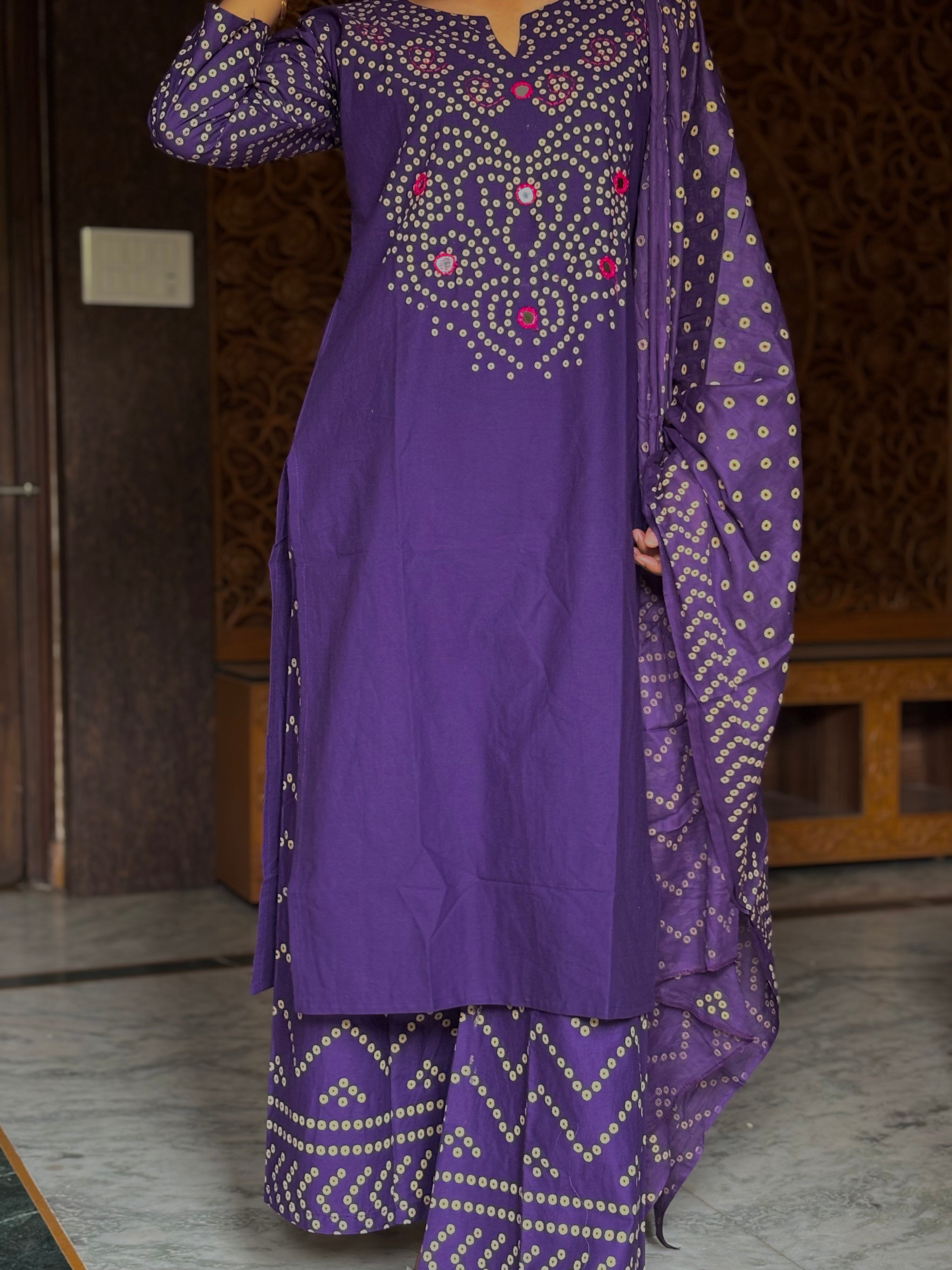 dabu bandhani suit set
